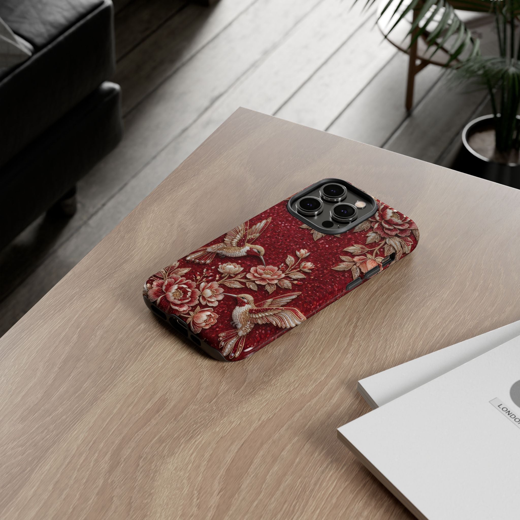 Floral Hummingbird Tough Case | Vintage Red iPhone Case