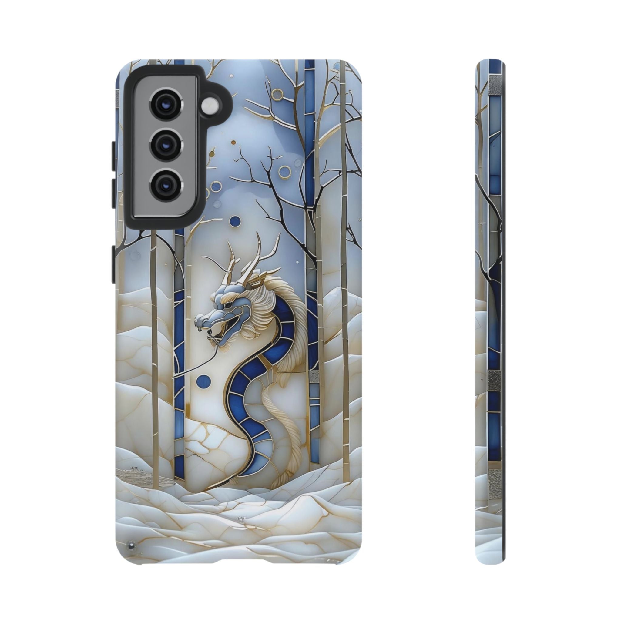 Dragon Stained Glass Samsung Galaxy Case — Blue Winter Forest Protective Cover