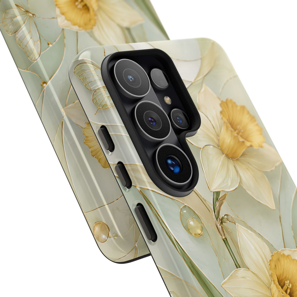 Stained Glass Daffodil Samsung Galaxy Phone Case | Yellow Floral Phone Cover