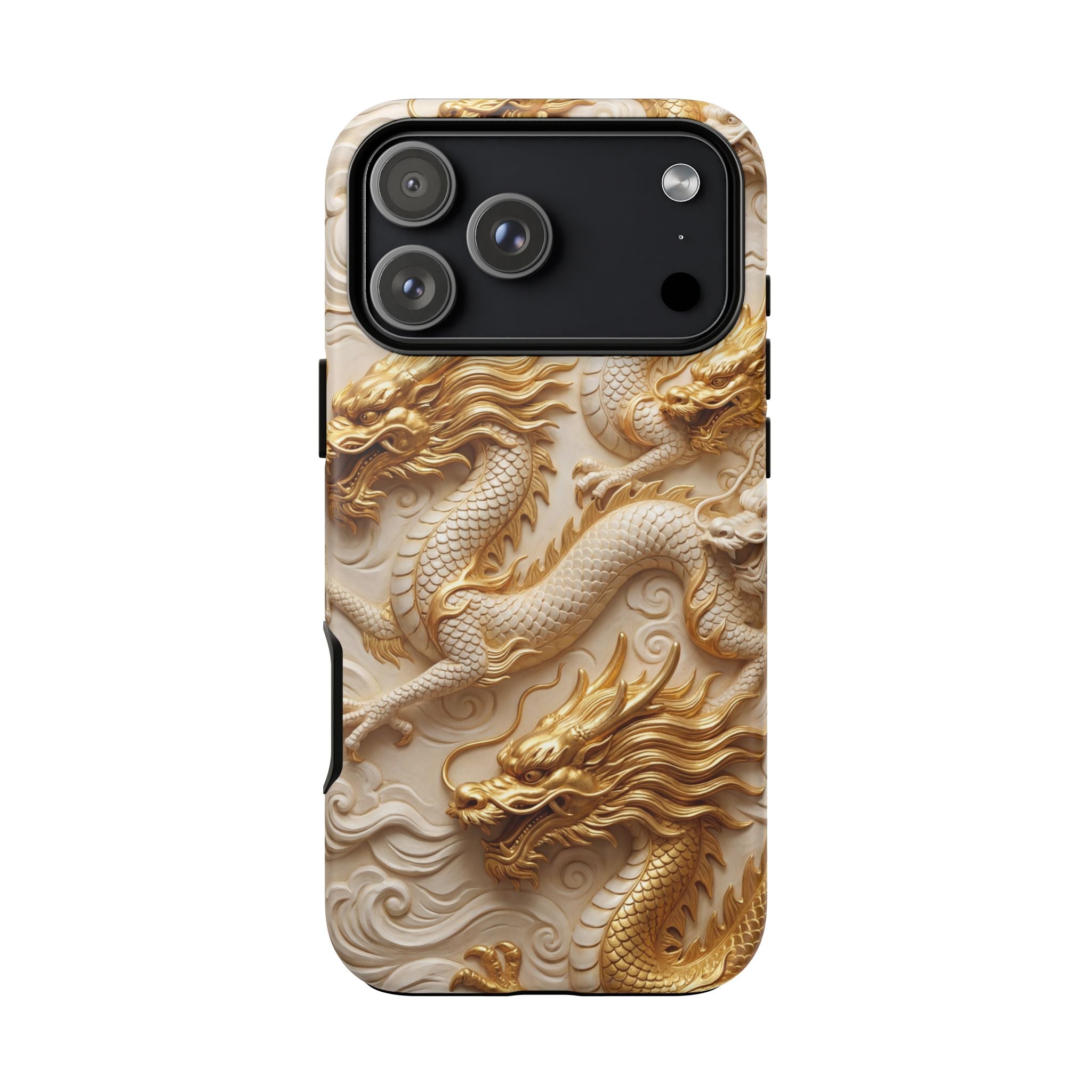 Dragon Relief iPhone Case — Gold Carved Dragon Protective Cover