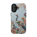 Custodia per iPhone Floral Crane MagSafe Robusta | Protezione Vintage con Uccello Ricamato