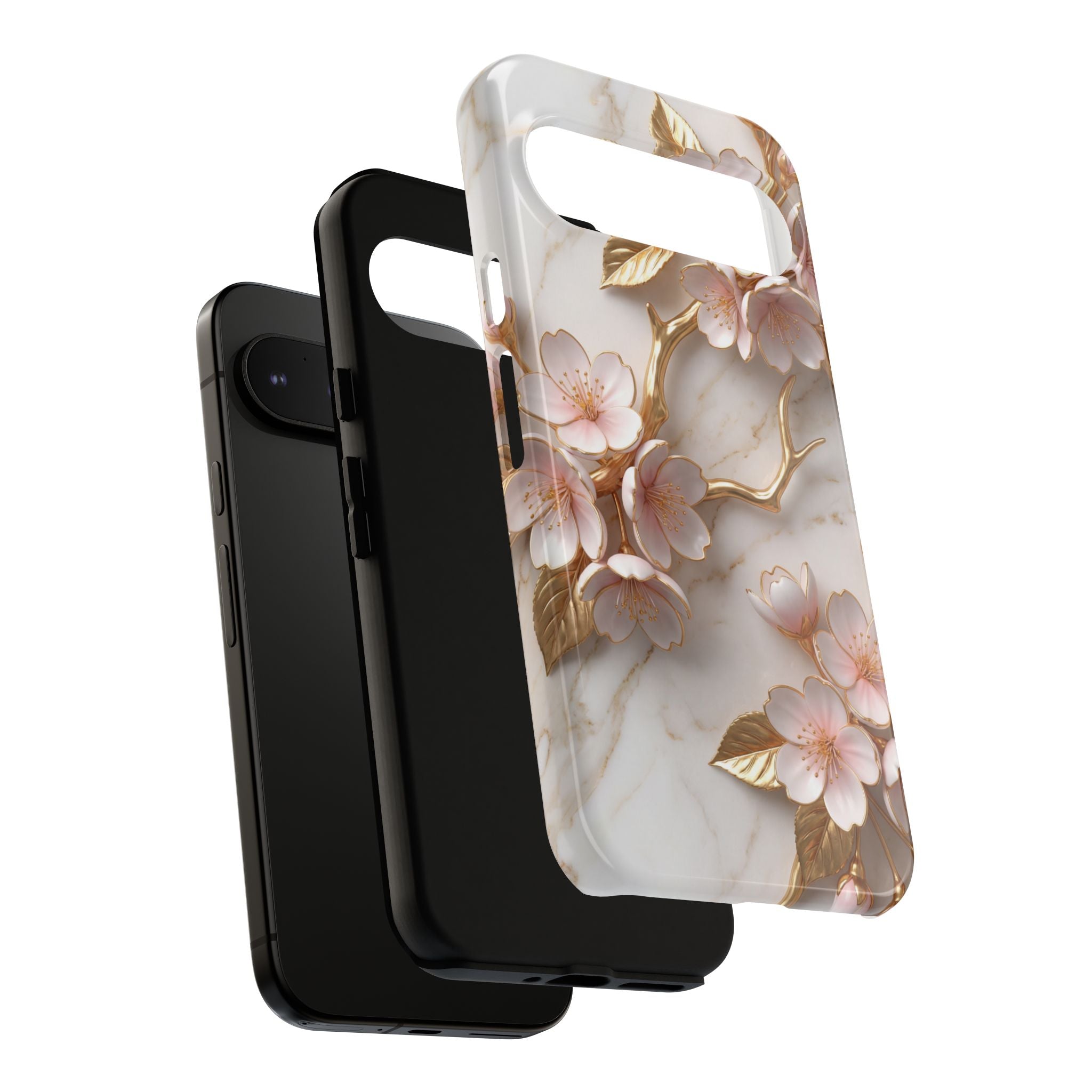 Floral Marble Google Pixel Case — Sakura Gold Cherry Blossom Tough Case