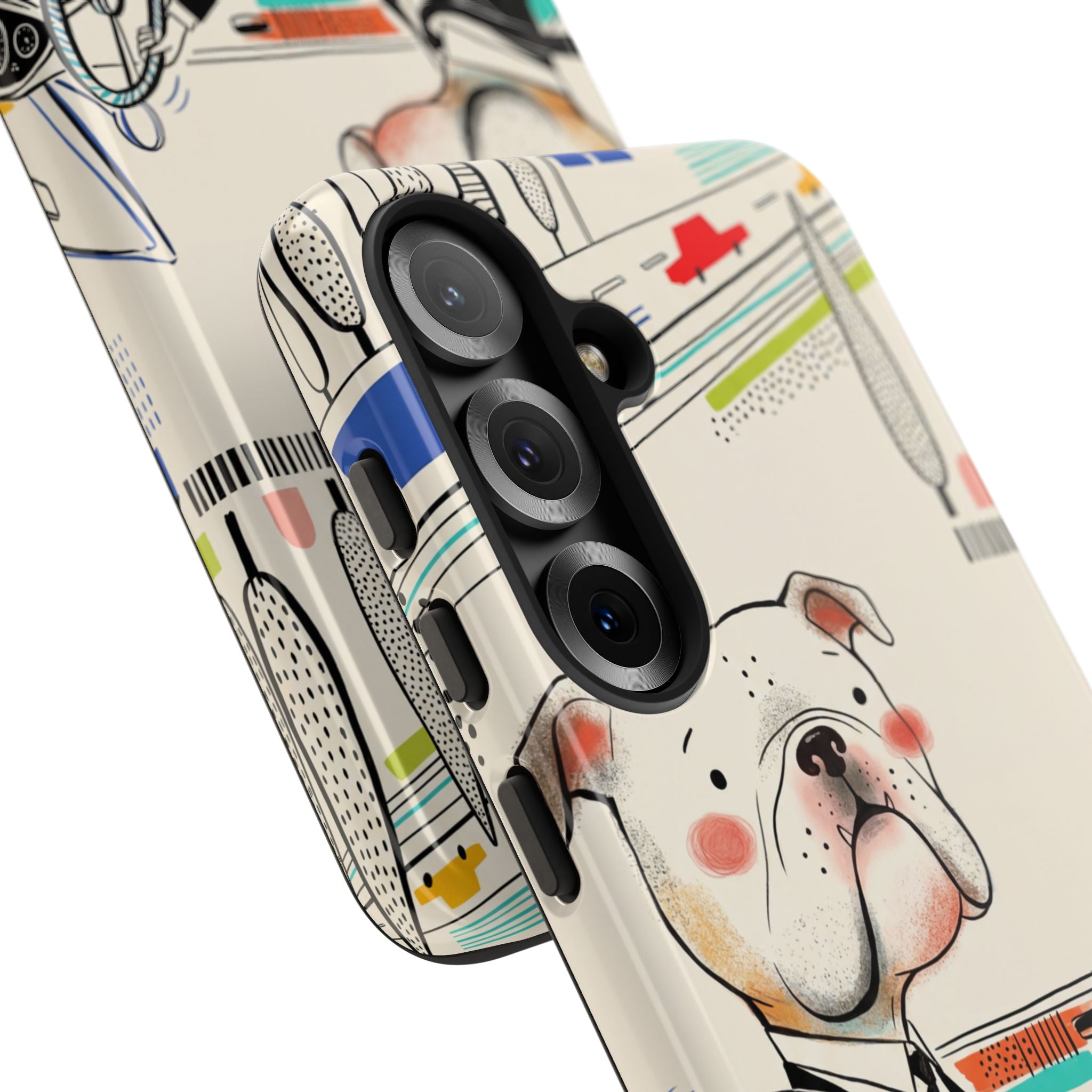 Bulldog Driver Samsung Galaxy Phone Case | Cute Retro Dog Illustration