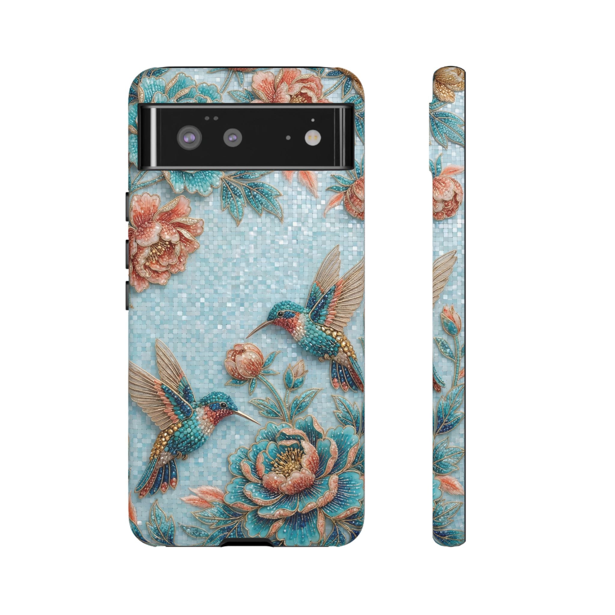 Hummingbird Floral Tough Google Pixel Phone Case | Vintage Blue Garden Design
