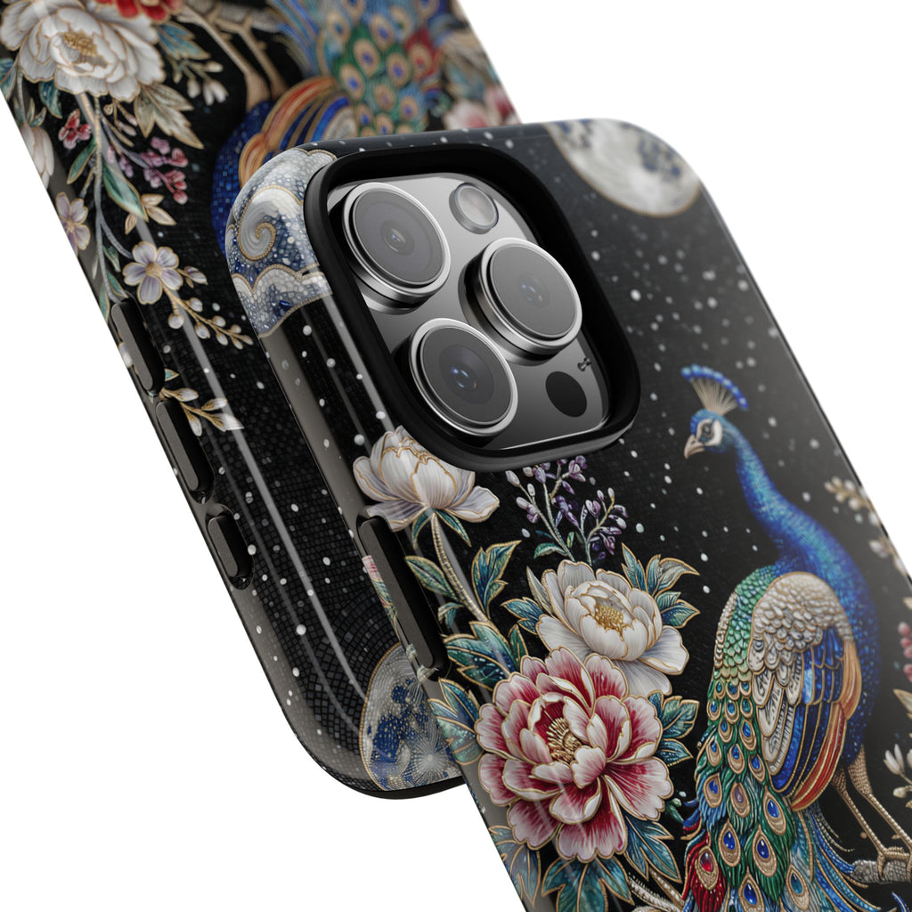 Peacock Moon Tough iPhone Case | Elegant Floral Phone Case