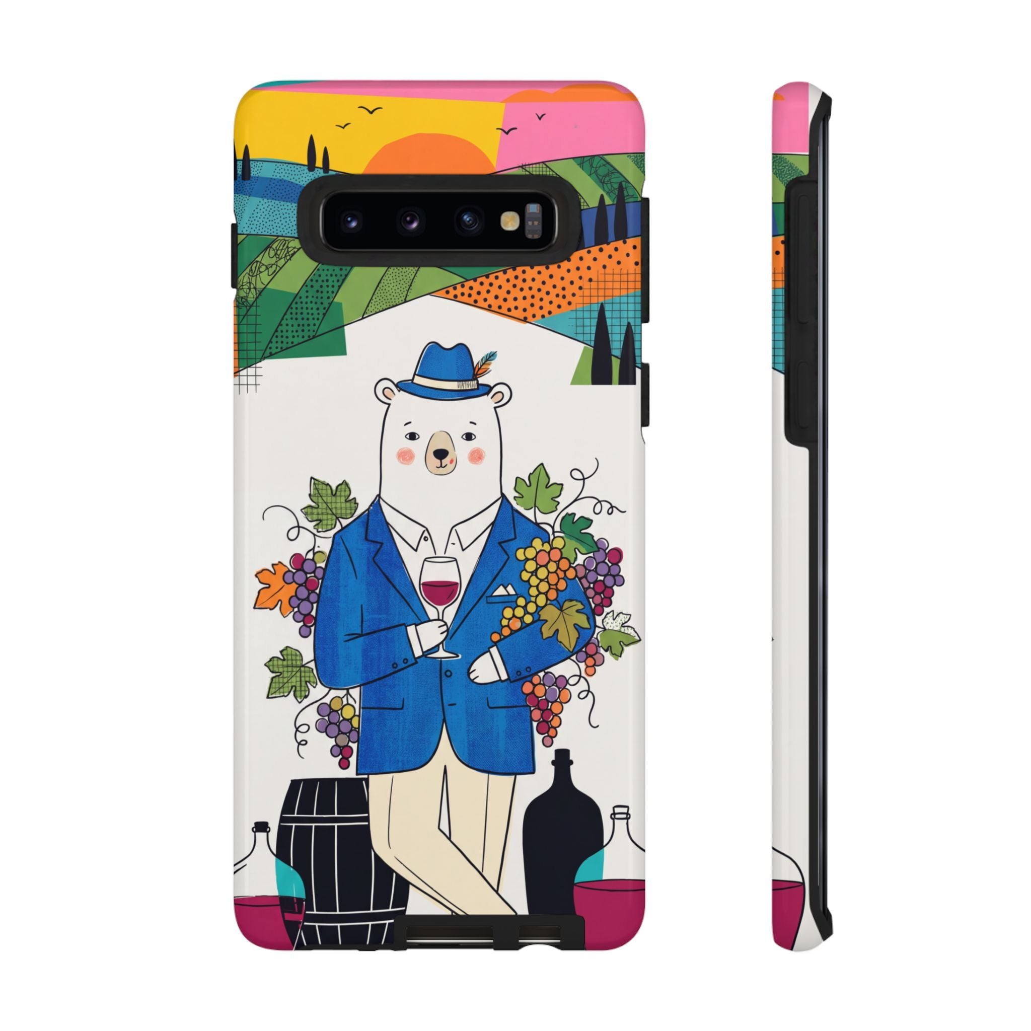 Dapper Polar Bear Wine Lover Illustrated Protective Samsung Galaxy Phone Case
