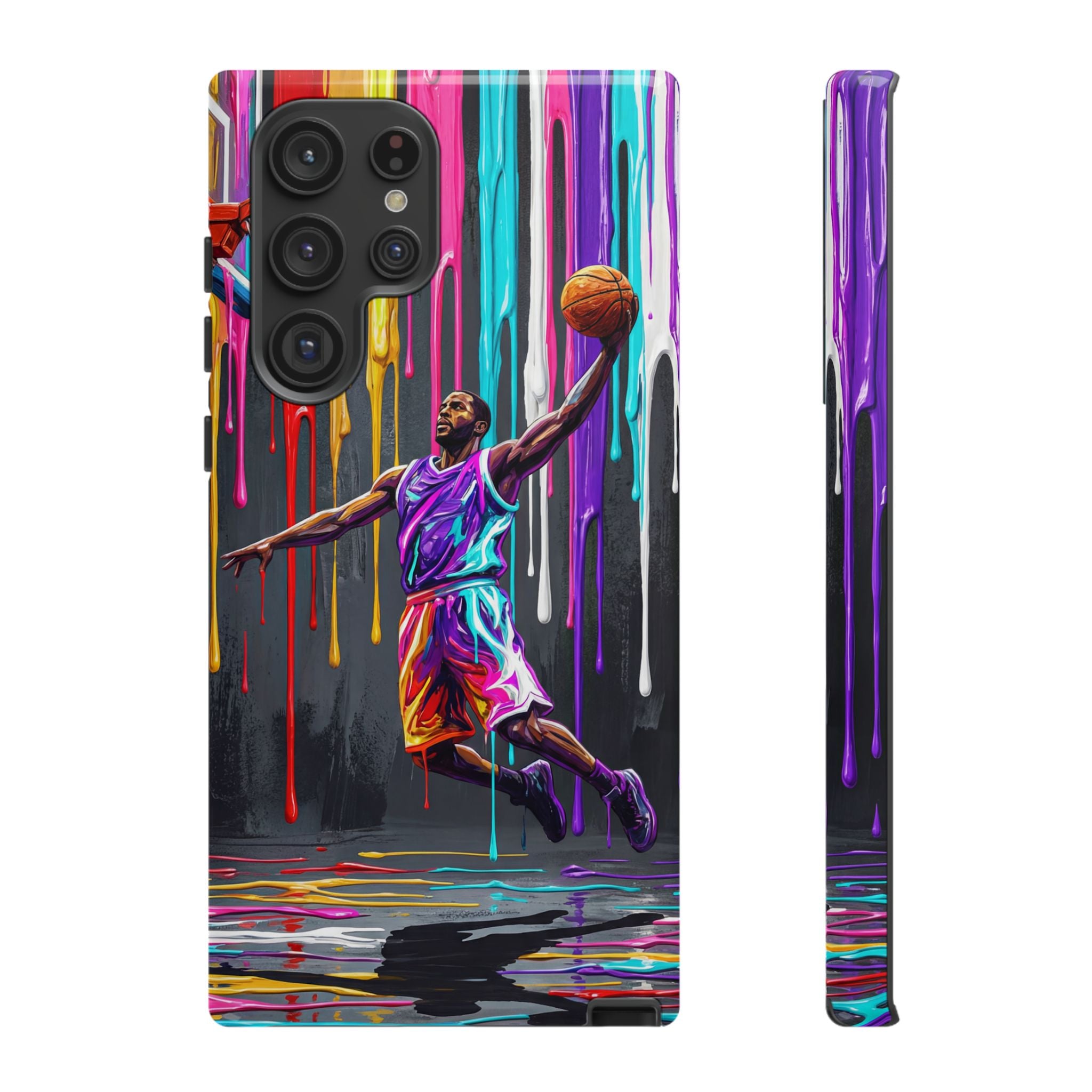 Color Splash Basketball Samsung Galaxy Phone Case | Vibrant Drip Dunk Design