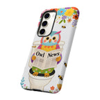 Owl News Floral Samsung Galaxy Phone Case | Cute Owl Reading Newspaper on Toilet