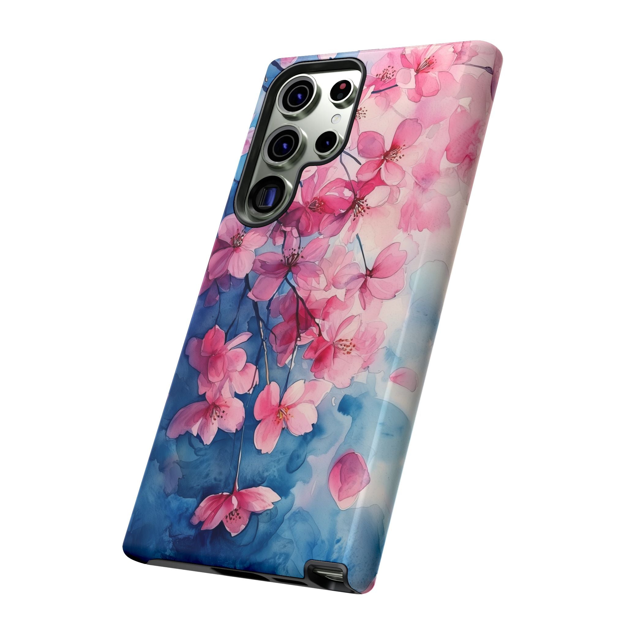 Floral Cherry Blossom Samsung Galaxy Case | Pink Blue Watercolour