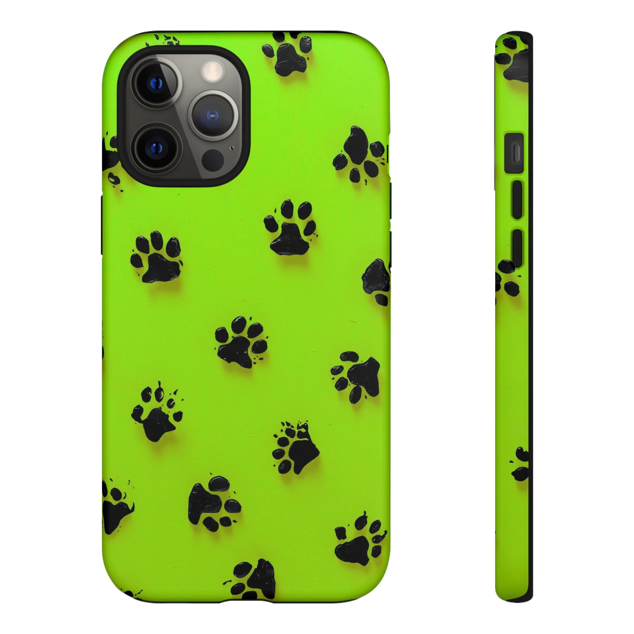 Neon Paw Print Tough Phone Case — Shockproof Pet Lover iPhone Cover