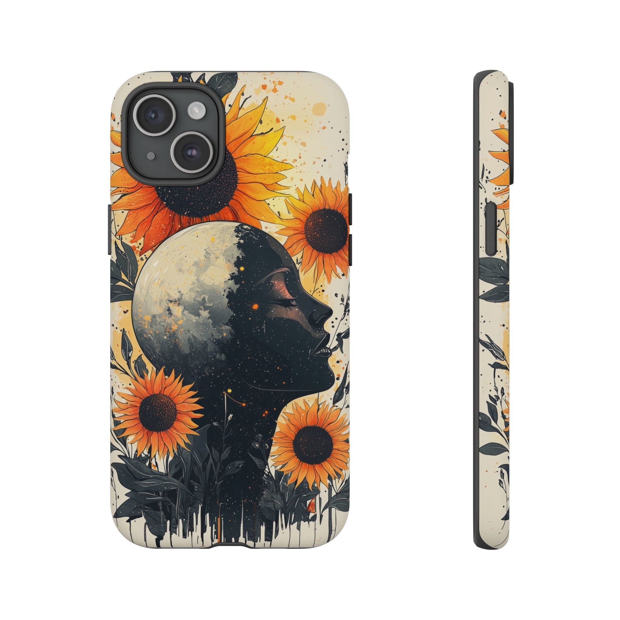 Sunflower Moon Art iPhone Case | Floral Celestial