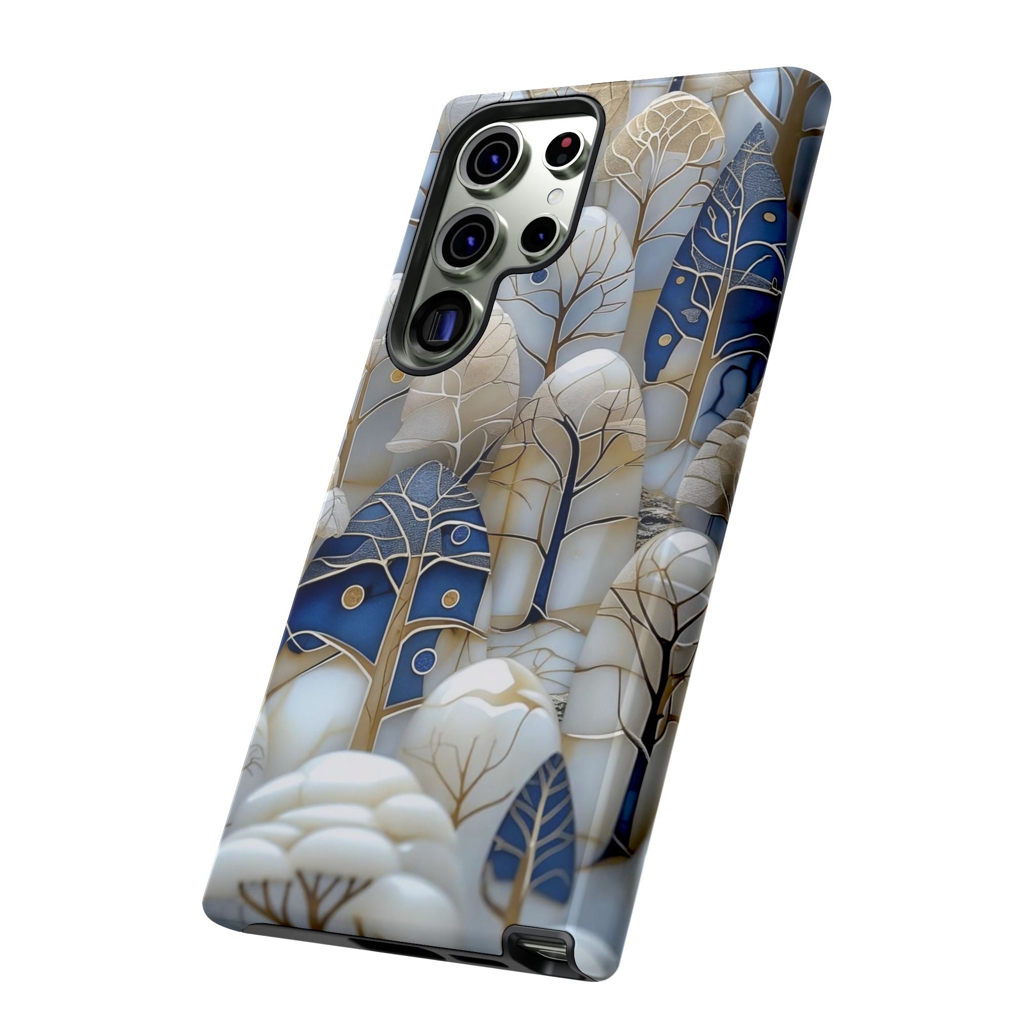 Blue Gold Winter Forest Samsung Galaxy Case — Elegant Tree Pattern Tough Case