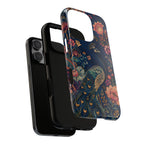 Peacock Floral Tough iPhone Case | Antique Indigo Gold Art Cover