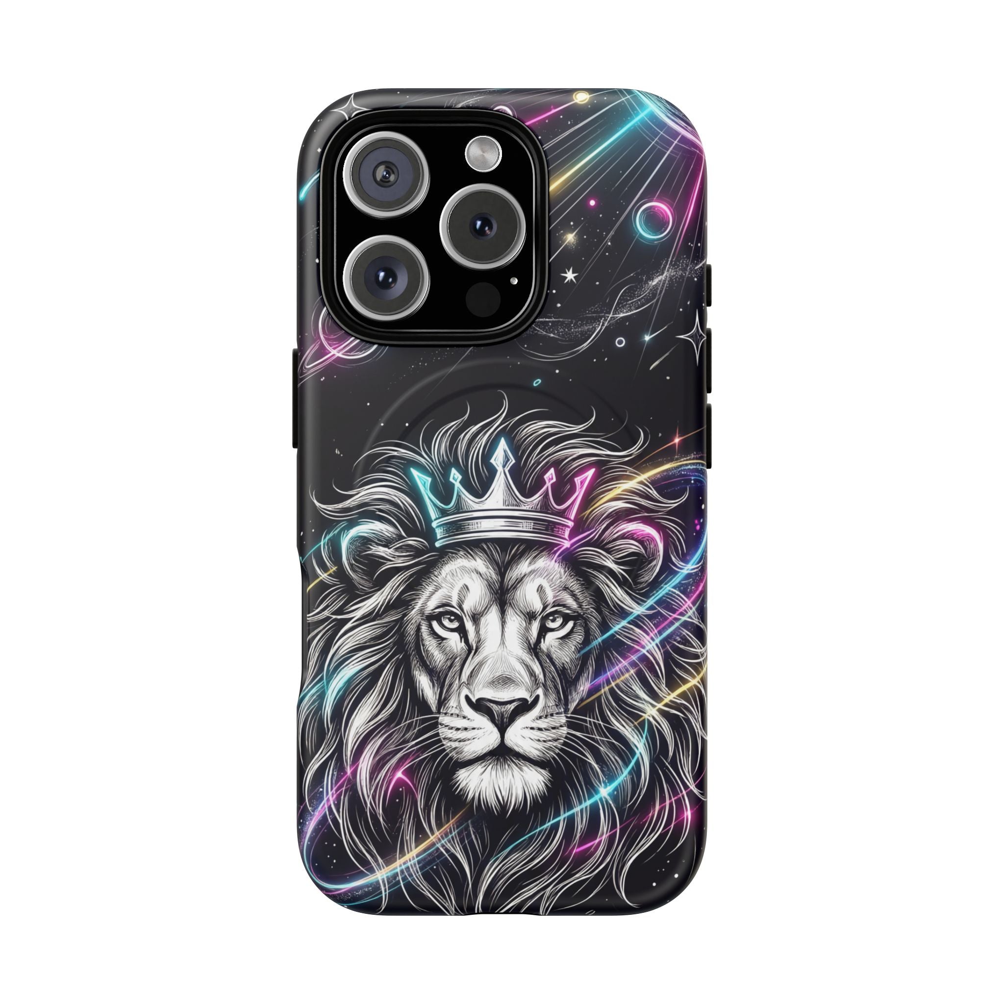 Galaxy Lion MagSafe iPhone Case | Neon Crowned Lion Protective Case