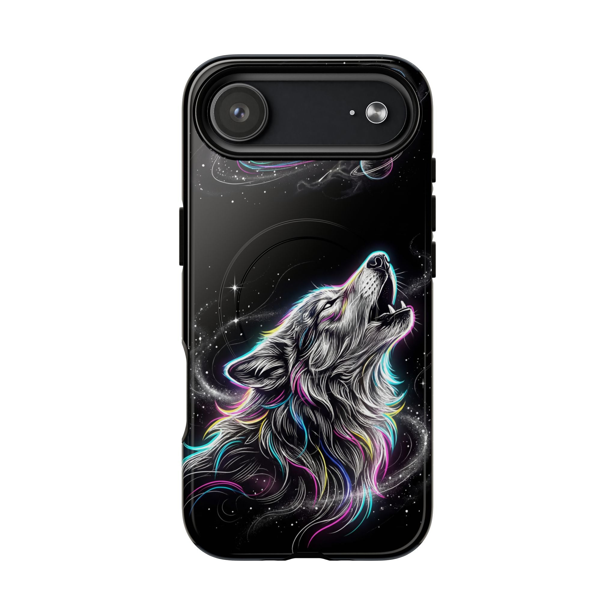 Wolf Galaxy Tough MagSafe iPhone Case | Colorful Howling Wolf Space Design