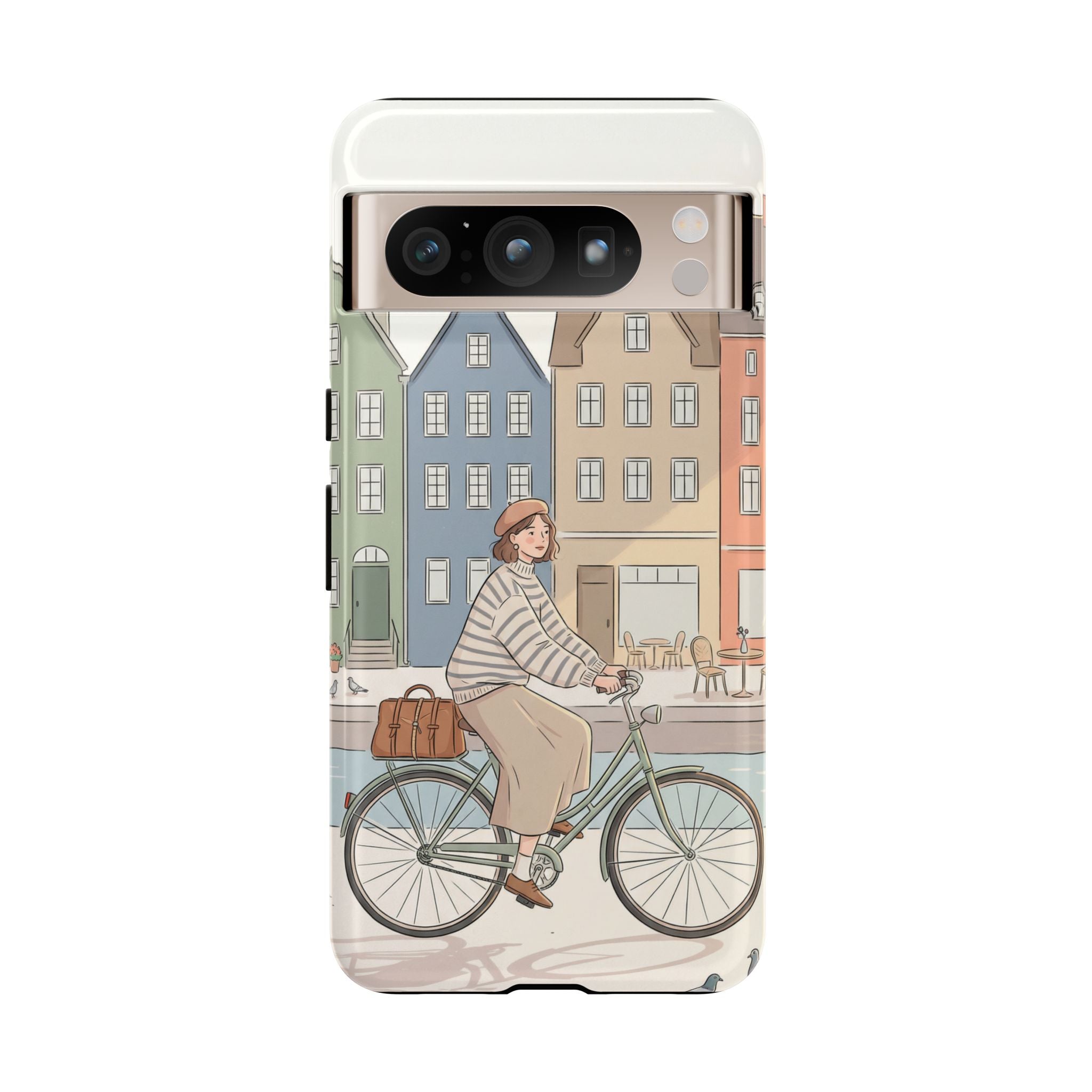 City Bike Google Pixel Phone Case | Cozy European Street Illustration Tough Cases