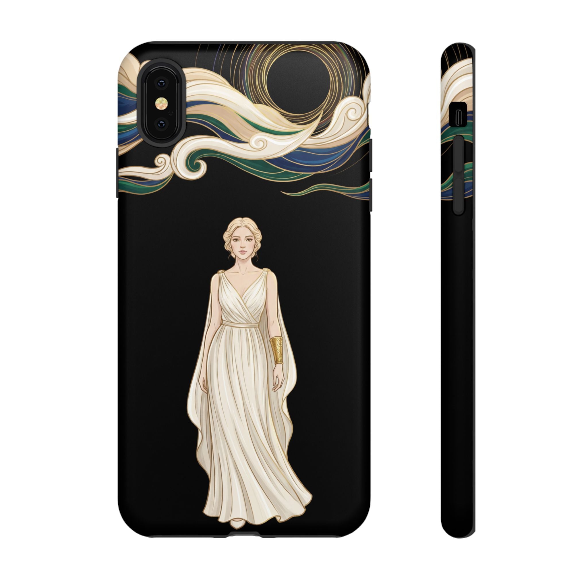 Art Nouveau Goddess iPhone Case | Elegant Woman Illustration on Black