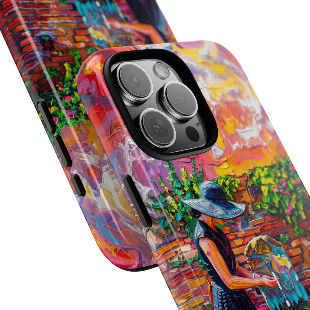 Artistic Garden iPhone Case | Woman at Fountain Colourful Painterly Design