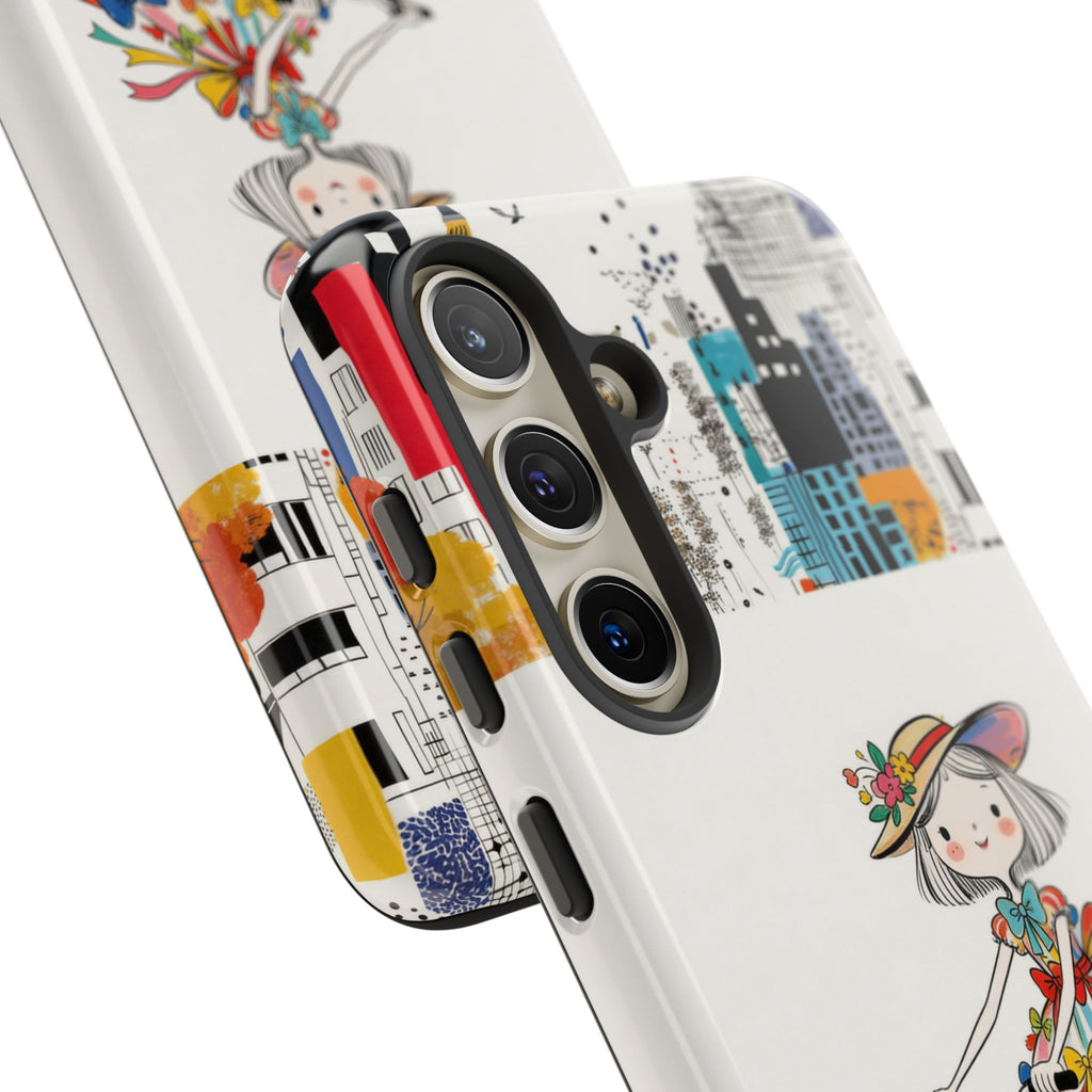 Whimsical Girl on Brompton Bicycle Urban Illustration Samsung Galaxy Phone Case