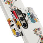 Whimsical Girl on Brompton Bicycle Urban Illustration Samsung Galaxy Phone Case