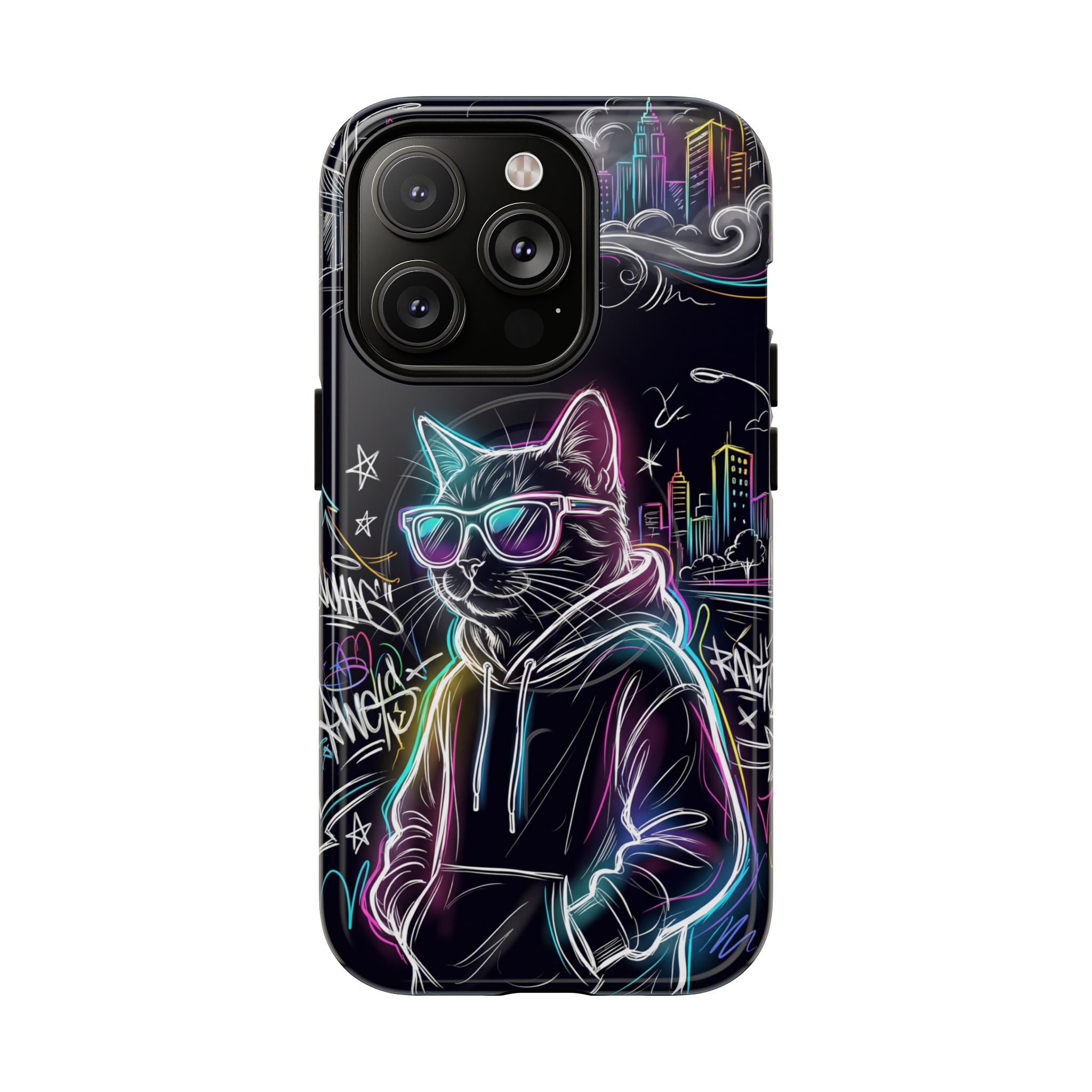 Cool Hoodie Neon Street Cat MagSafe iPhone Case