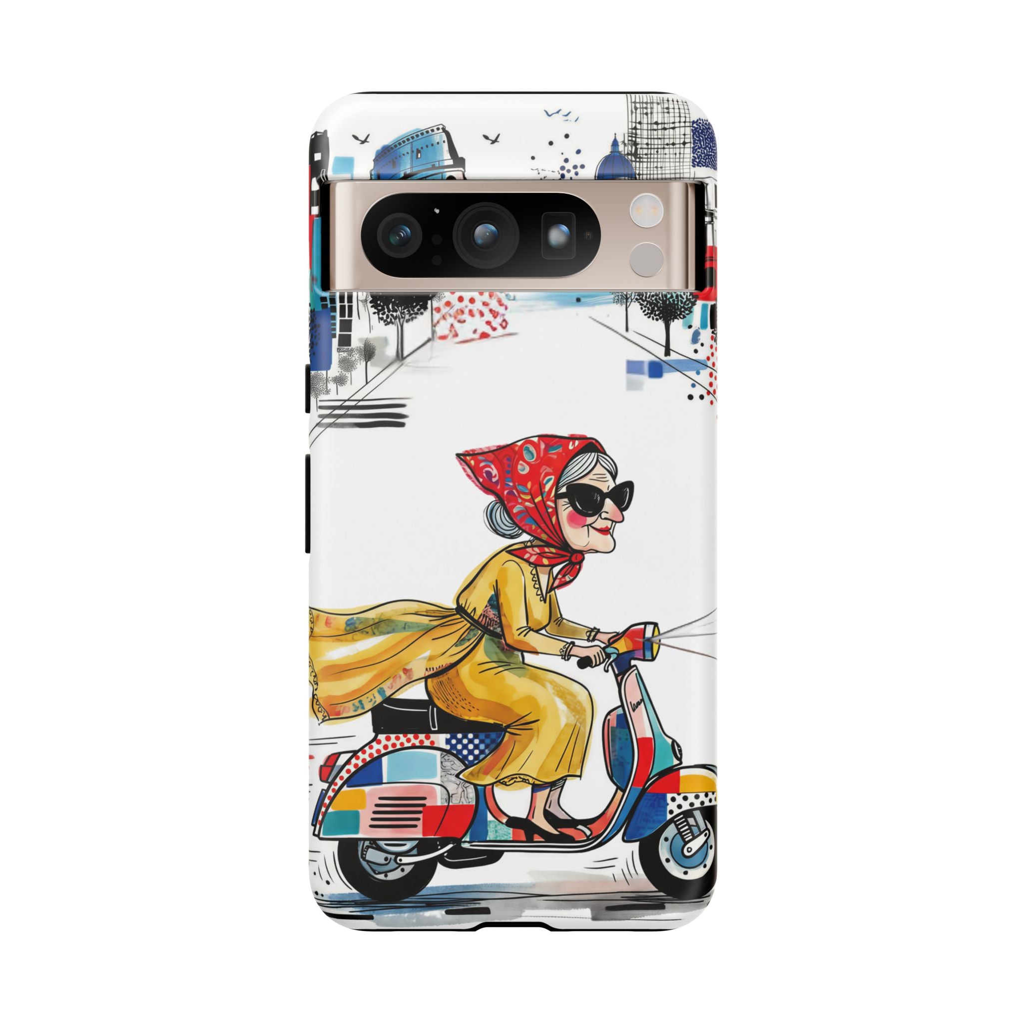 Vintage Vespa Granny Google Pixel Phone Case | Retro Scooter Travel iPhone Cover
