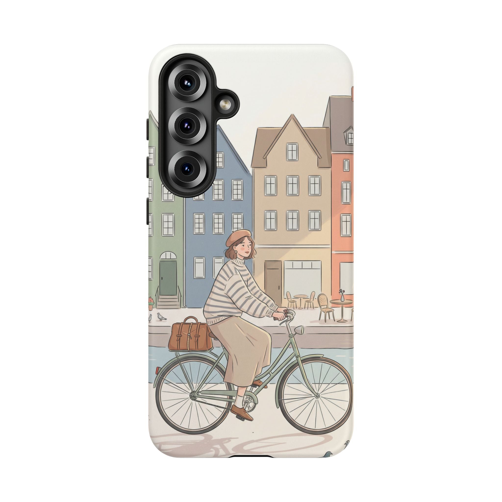 City Bike Samsung Galaxy Phone Case | Cozy European Street Illustration Tough Cases