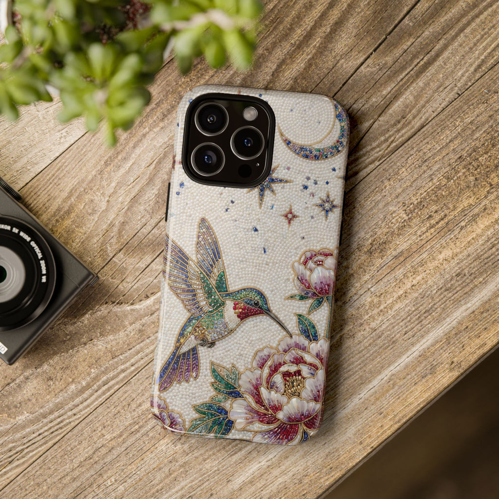 Hummingbird Moon Tough iPhone Case | Floral Celestial Protective Cover