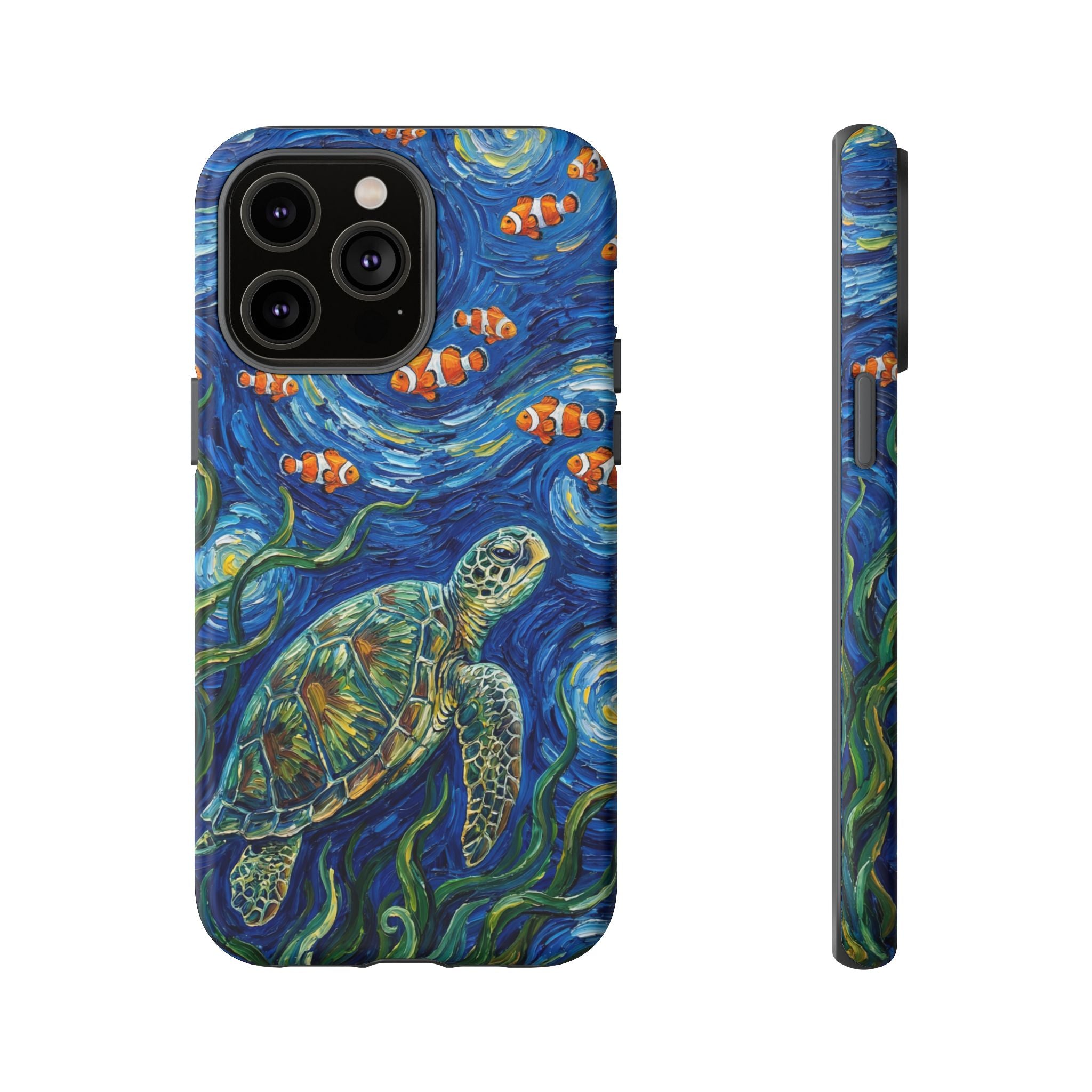 Sea Turtle & Clownfish Tough iPhone Case | Van Gogh Style Ocean Art