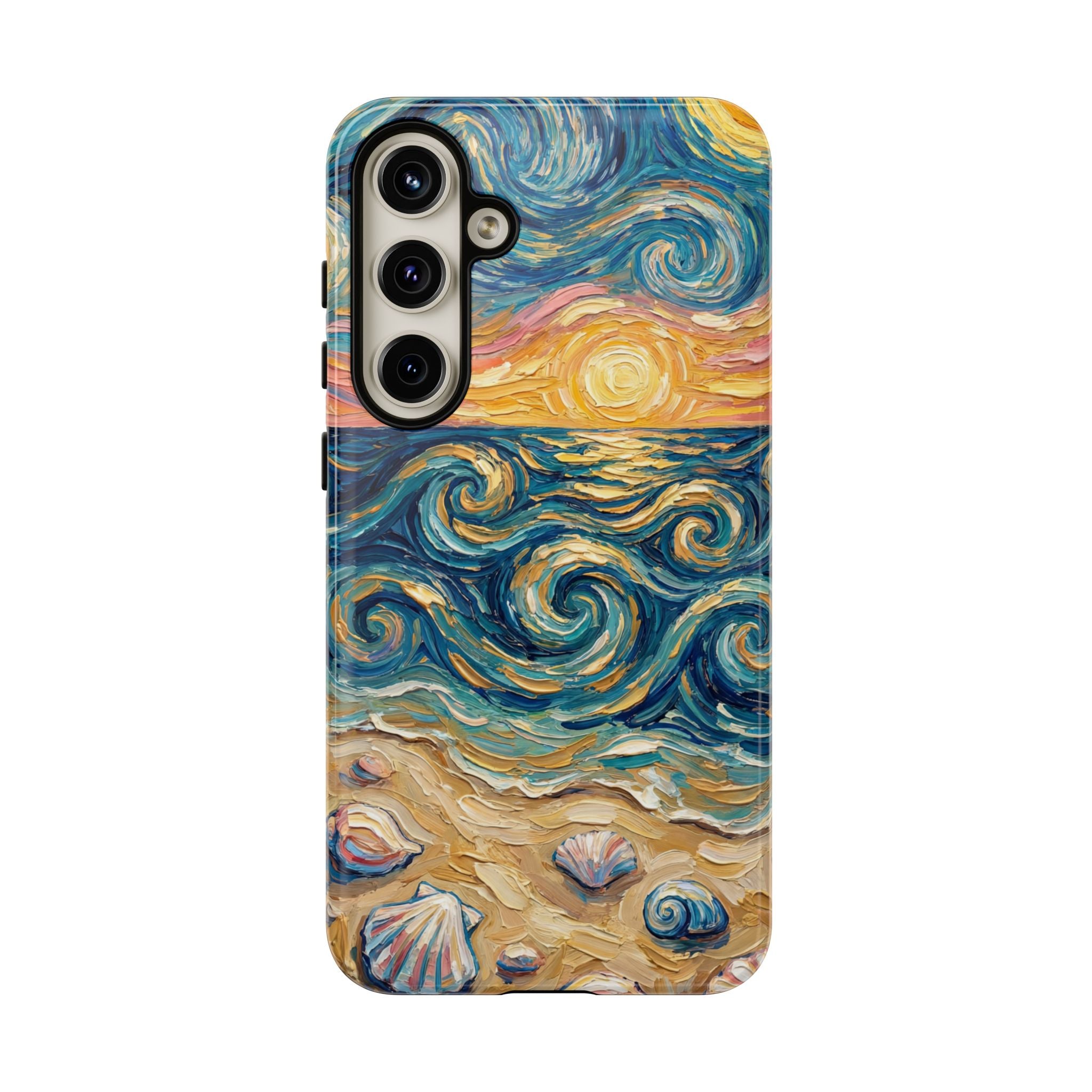Sea Sunset Samsung Galaxy Case — Van Gogh‑Style Beach Waves with Shells