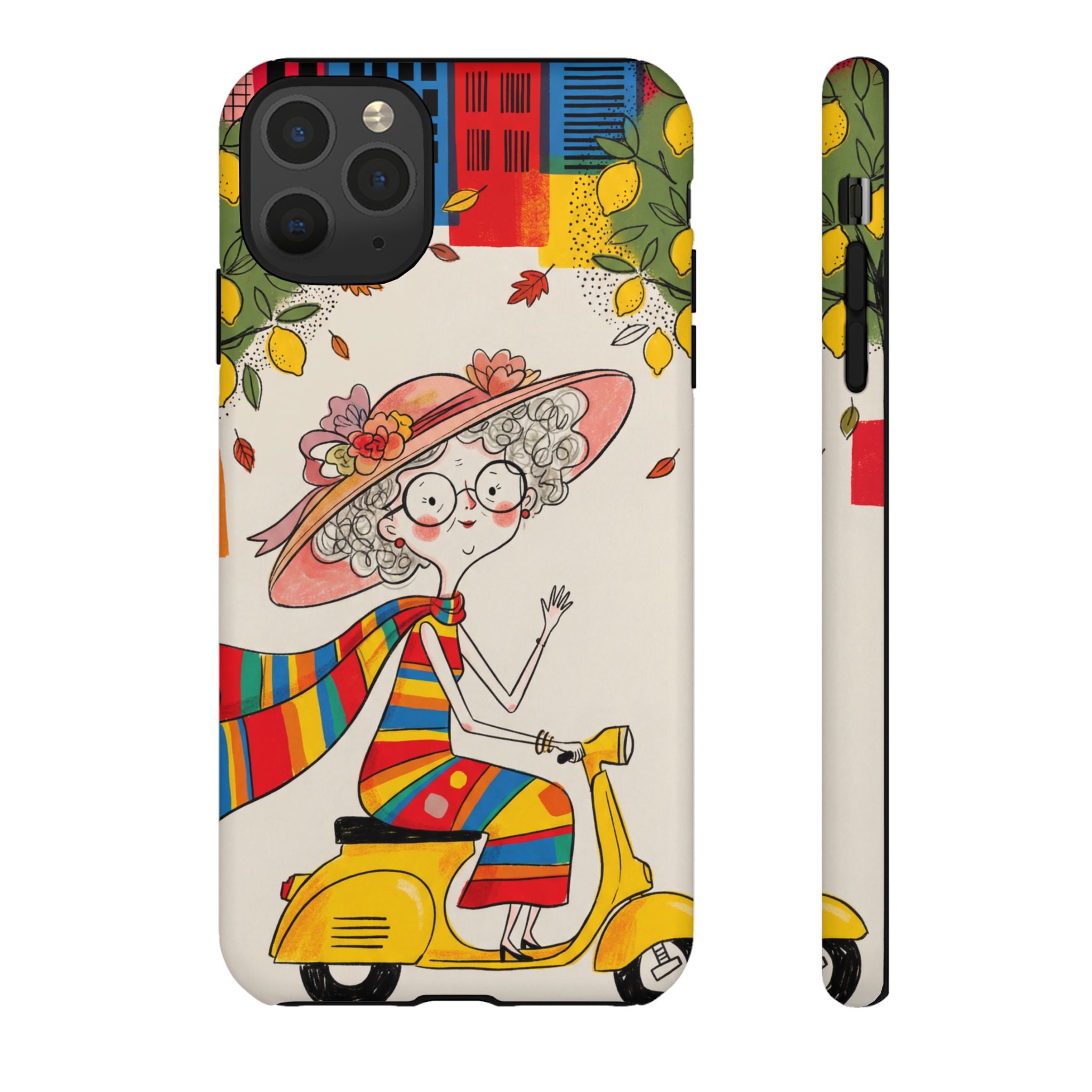 Vintage Scooter Granny iPhone Case | Colourful Retro Elderly Lady Design