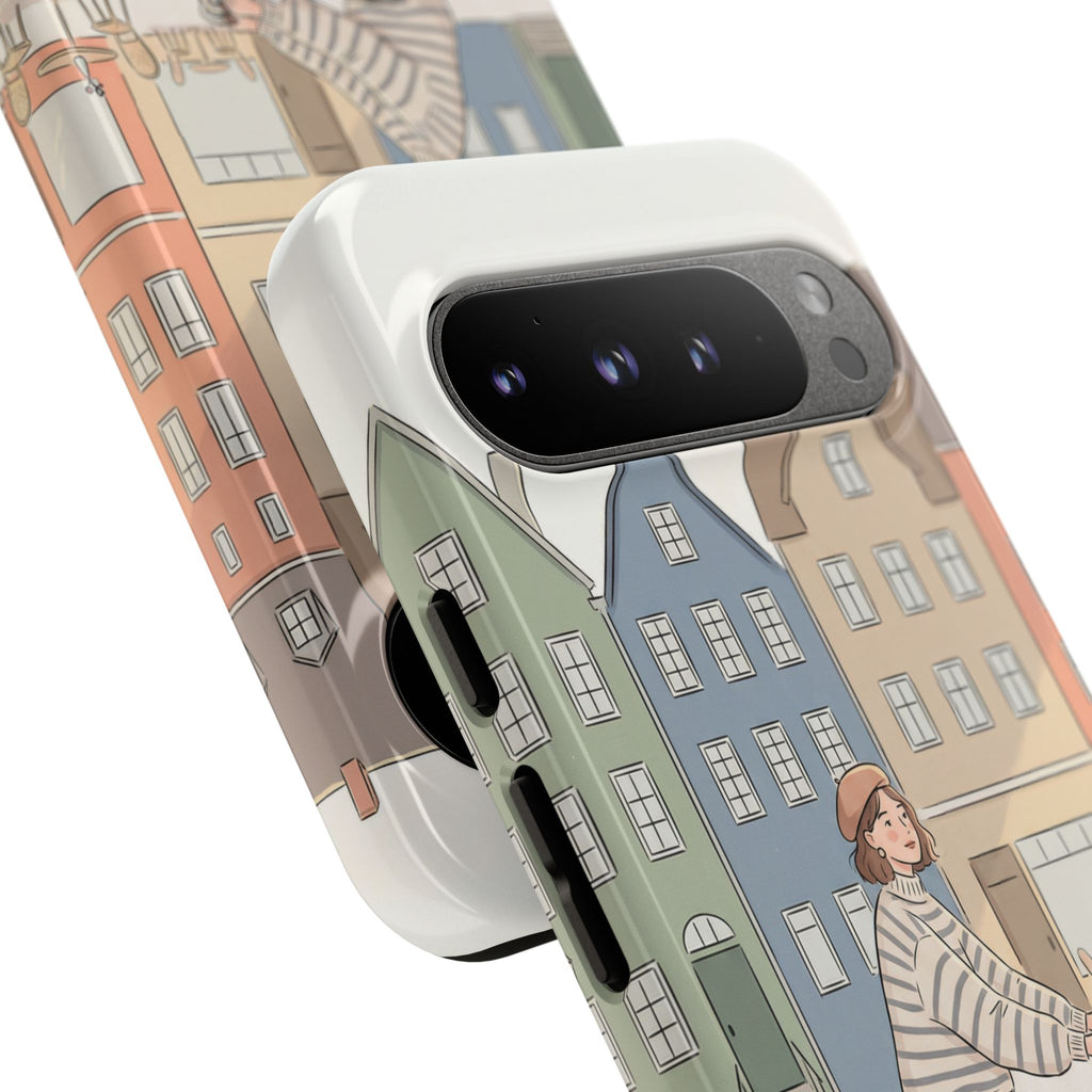 City Bike Google Pixel Phone Case | Cozy European Street Illustration Tough Cases