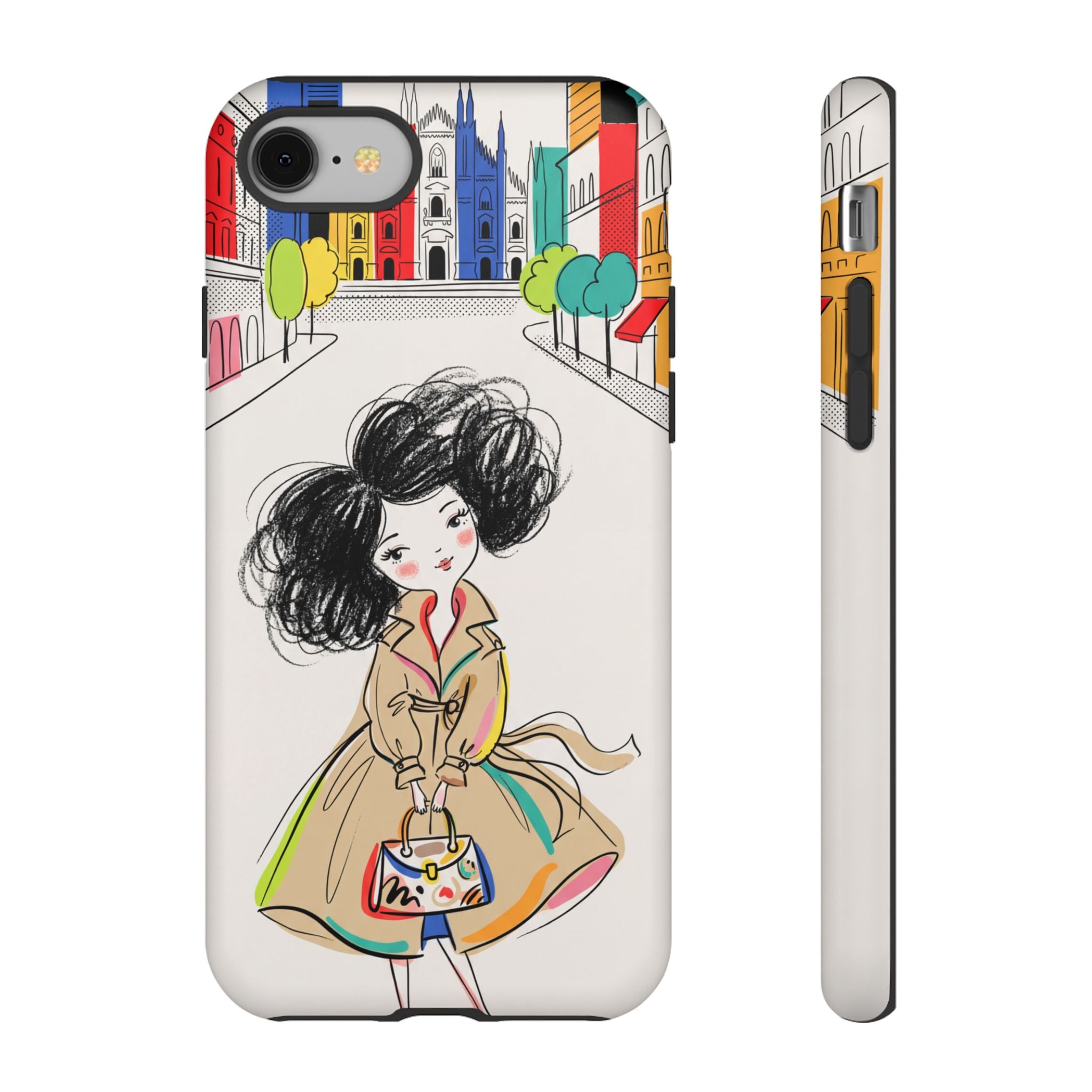 Illustrated Trench Coat Fashion Chic City Girl iPhone Case
