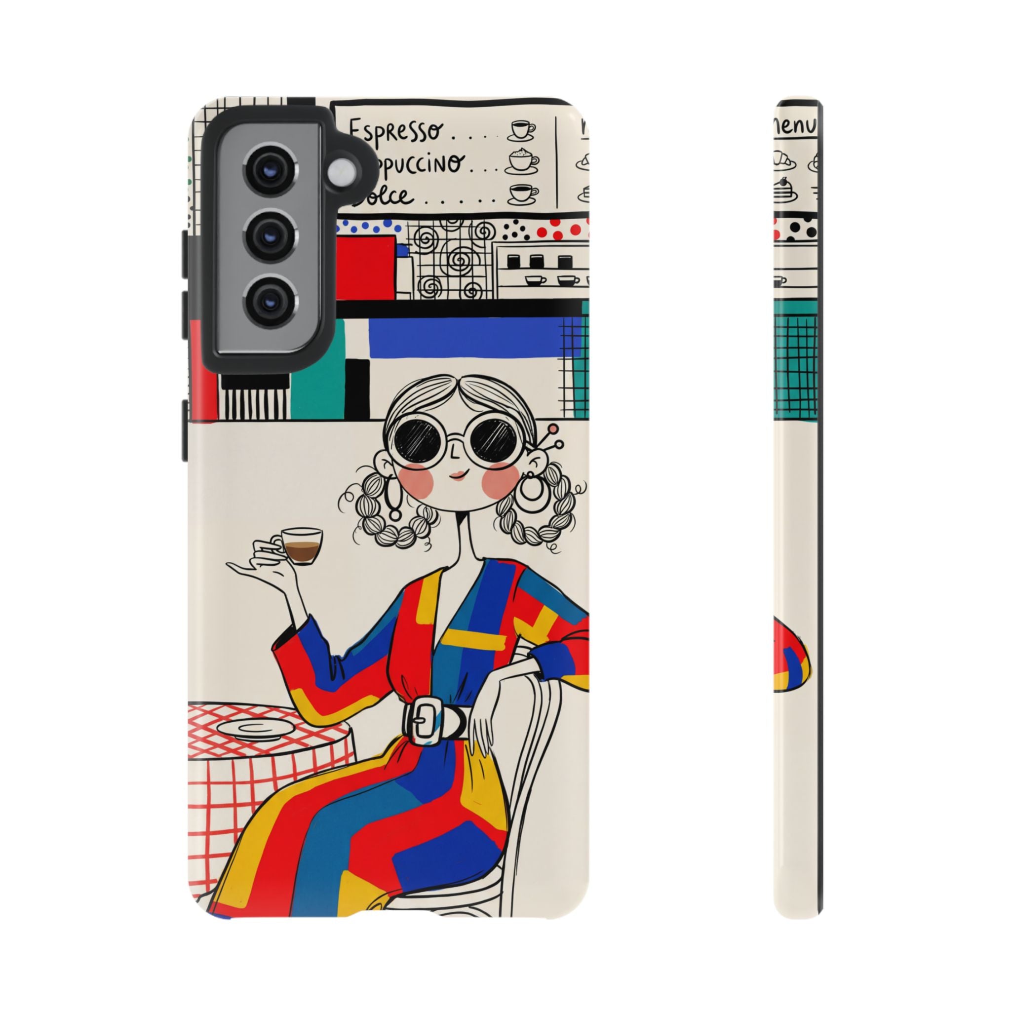 Retro Cafe Samsung Galaxy Phone Case | Colourful Chic Woman Illustration