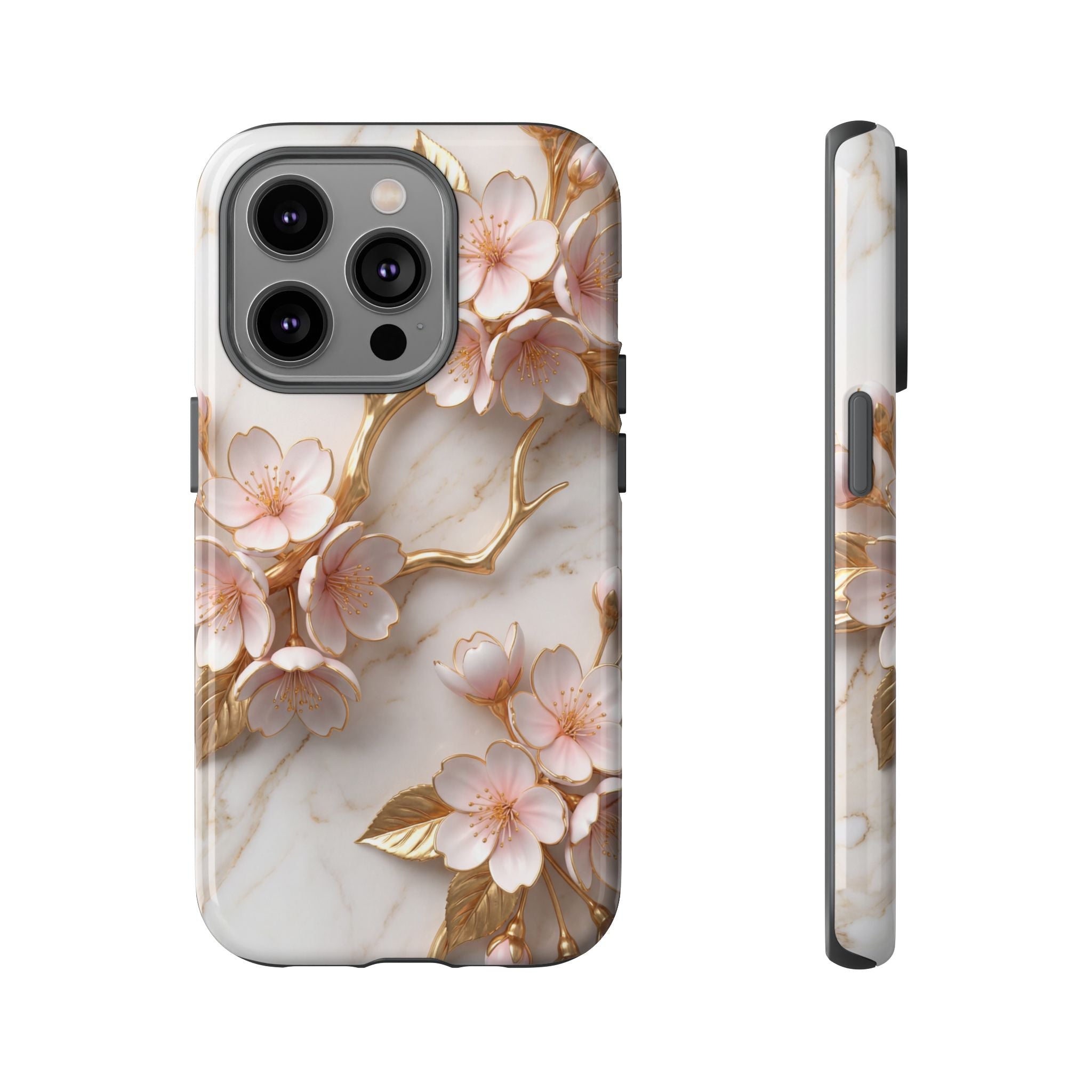 Floral Marble iPhone Case — Sakura Gold Cherry Blossom Tough Case