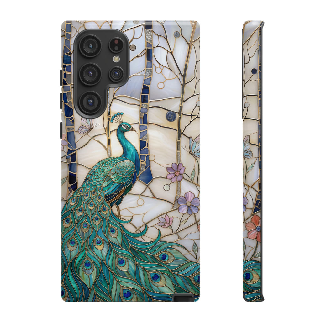 Custodia per Samsung Galaxy con motivo in vetro colorato con pavone