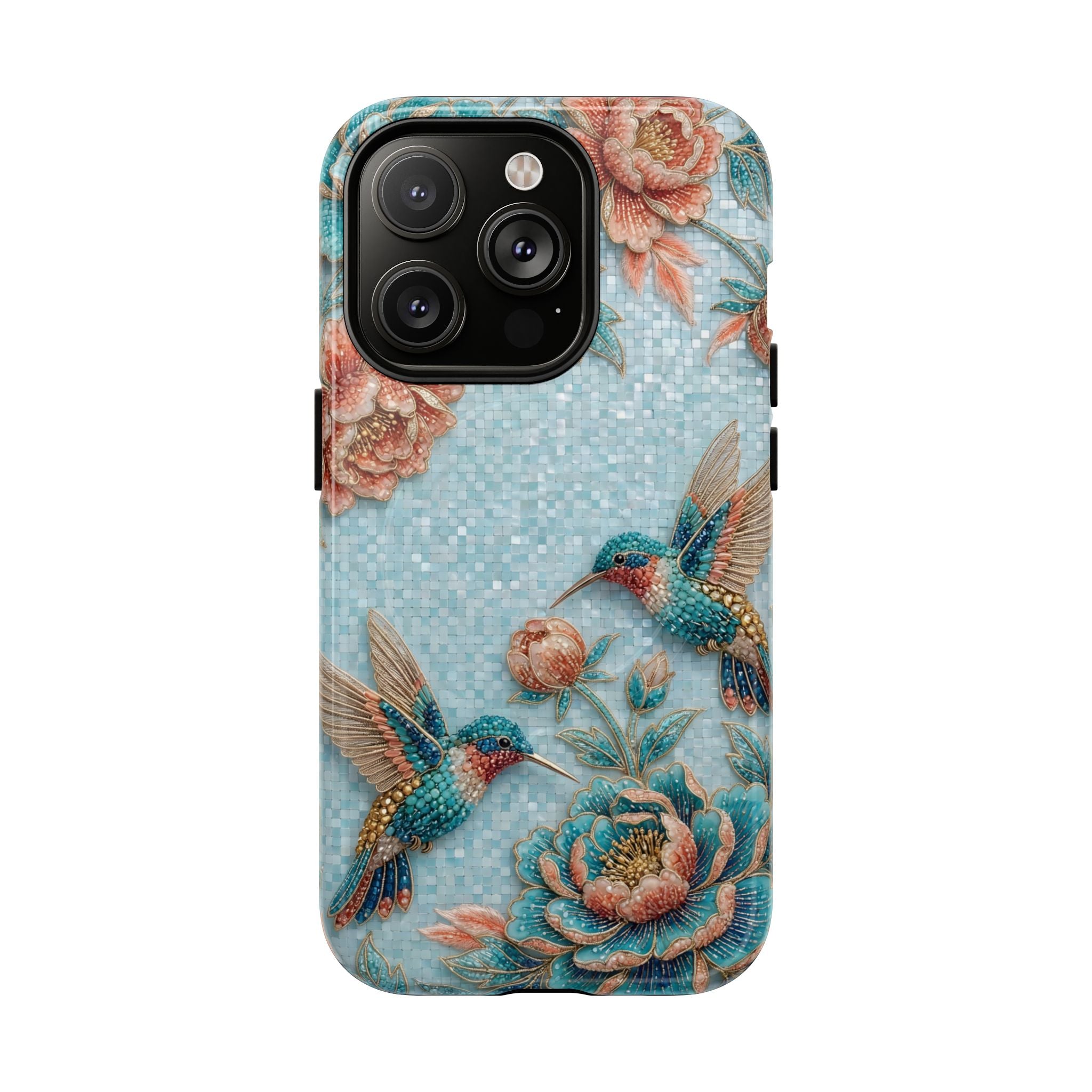 Hummingbird Floral Tough MagSafe iPhone Case | Vintage Blue Garden Design