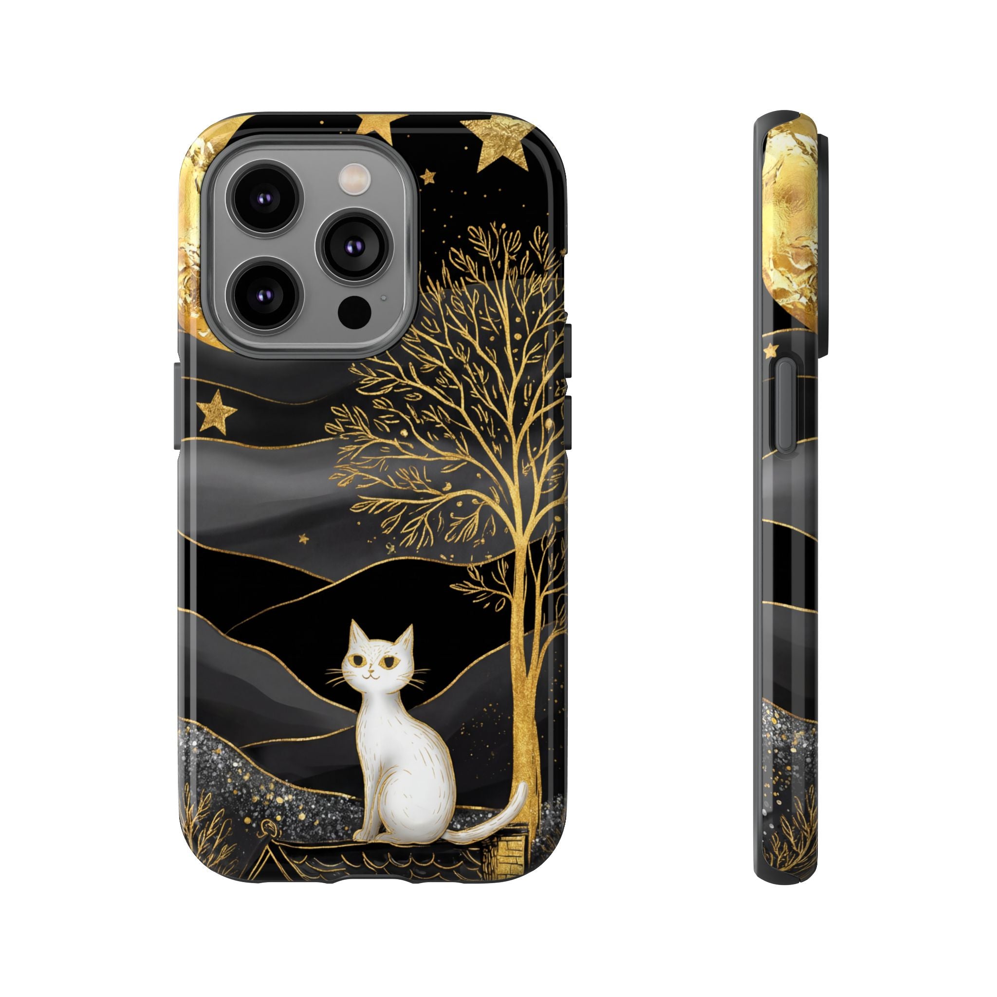 Celestial Cat iPhone Case | Gold Moon & Star iPhone Cover