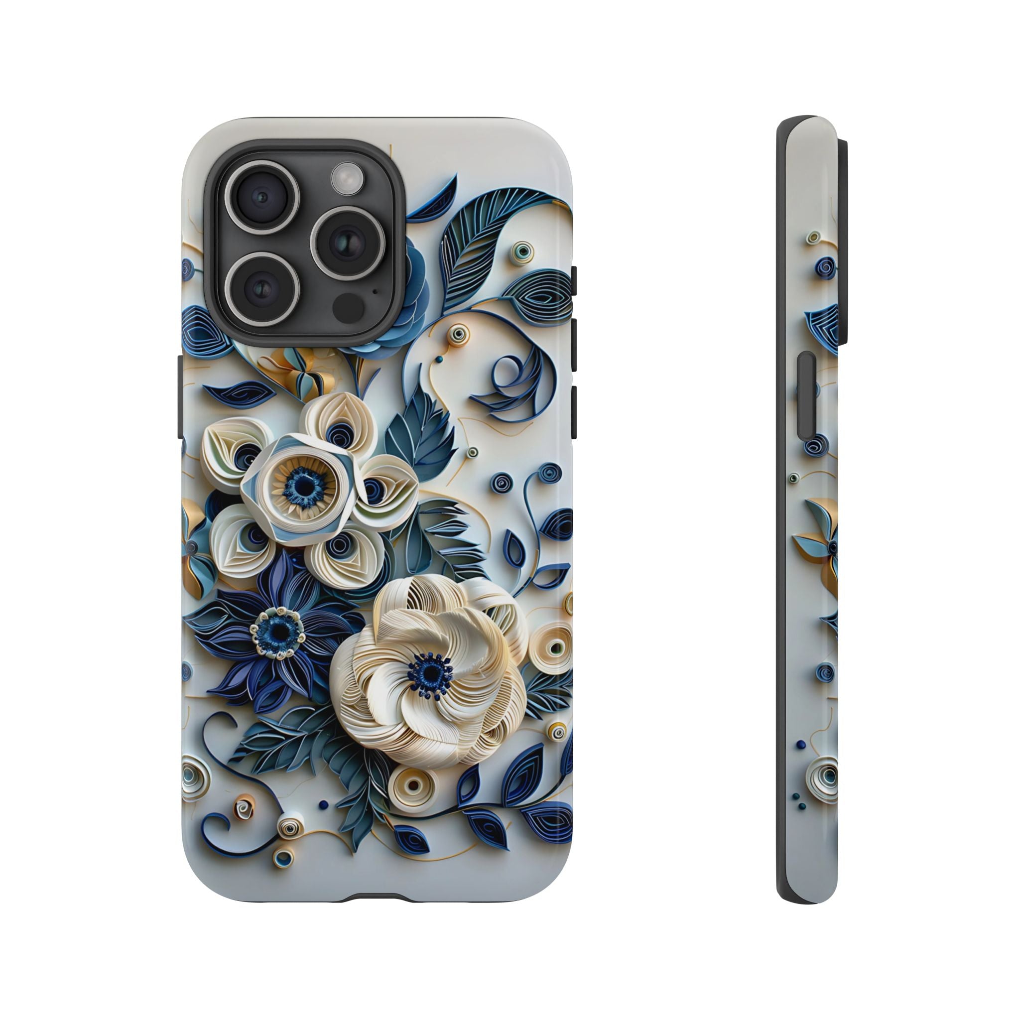 Floral Quilled Art iPhone Case — Blue & Cream Decorative Protection