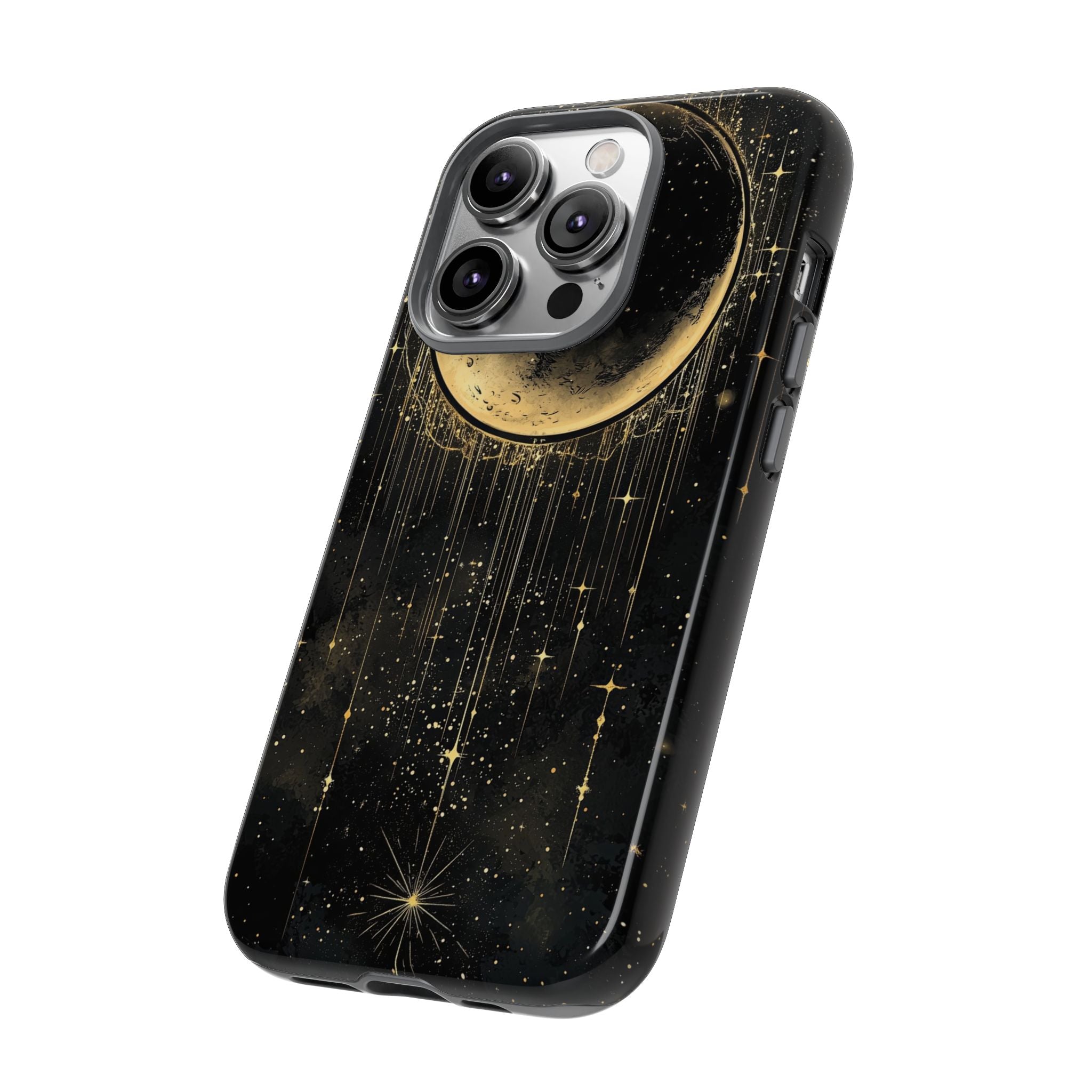 Moonlit Crescent Tough iPhone Case | Gold Stars Night Sky