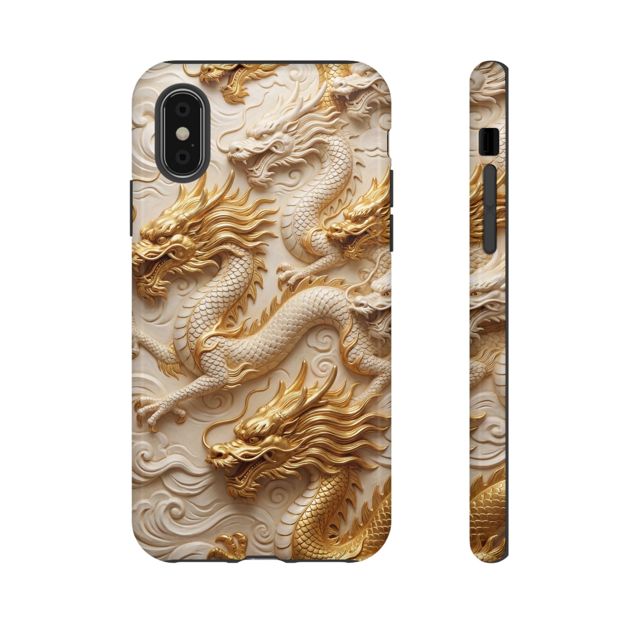 Dragon Relief iPhone Case — Gold Carved Dragon Protective Cover