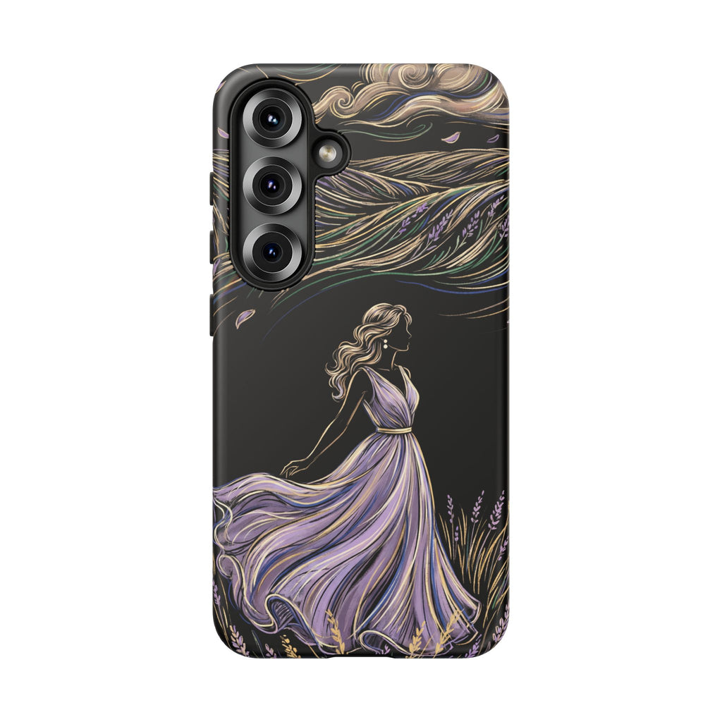 Cover per telefono Samsung Galaxy Lavander Breeze | Elegante protezione floreale con donna danzante