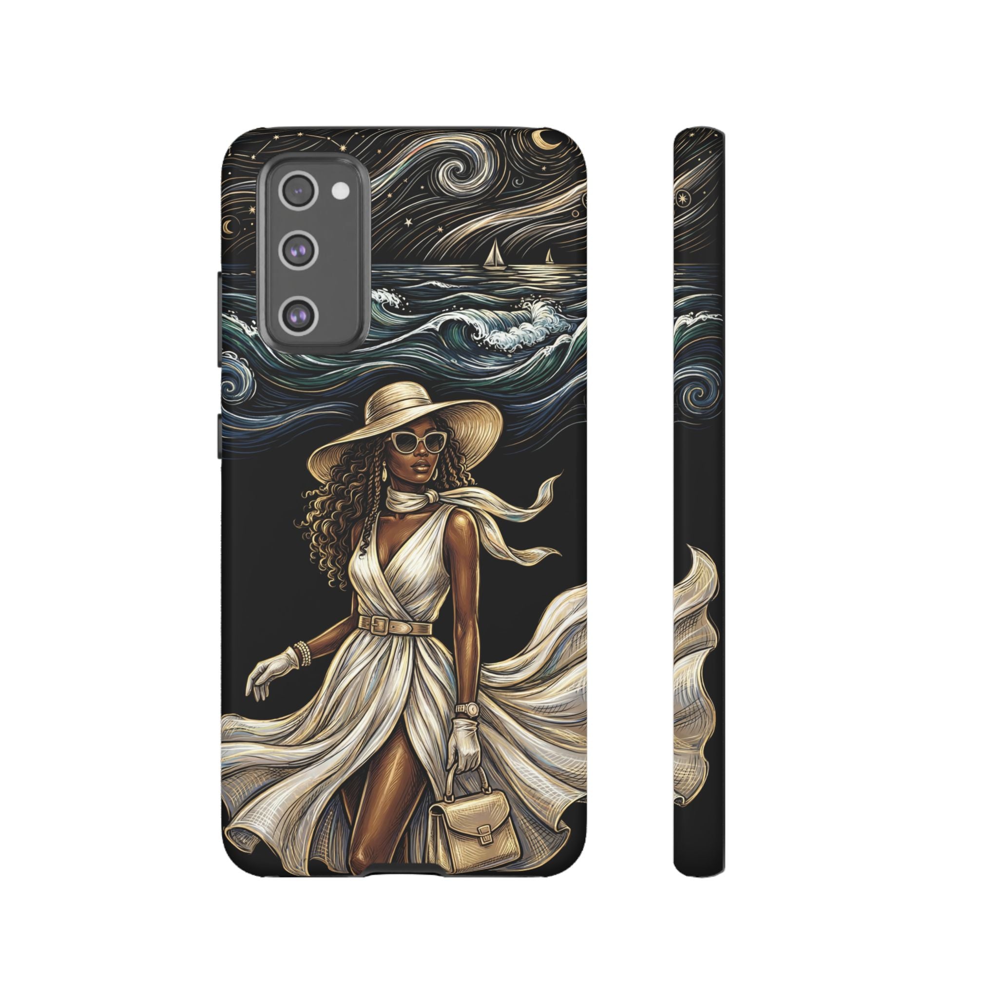 Samsung Galaxy Phone Case | Elegant Black Woman in Flowing Dress by the Sea