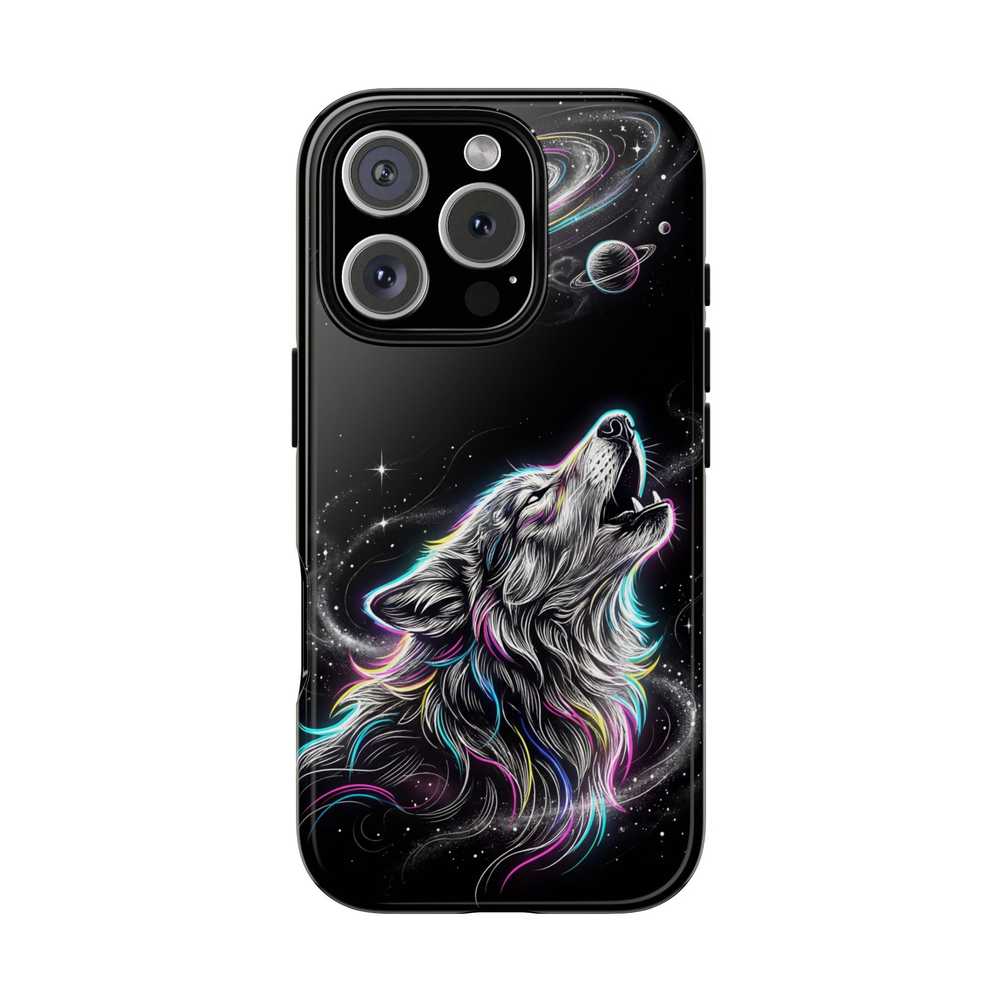 Wolf Galaxy Tough iPhone Case | Colorful Howling Wolf Space Design