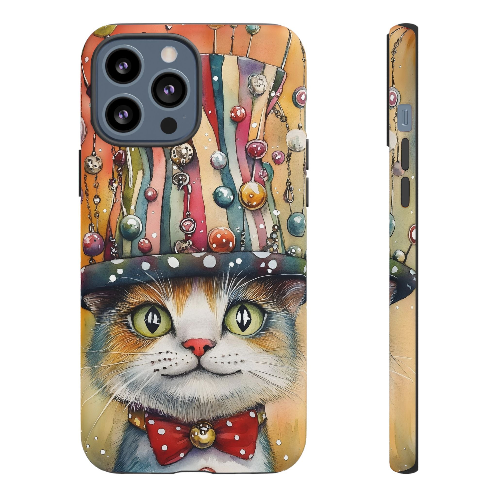 Cat in Colorful Top Hat iPhone Case — Whimsical Cat Art iPhone Case
