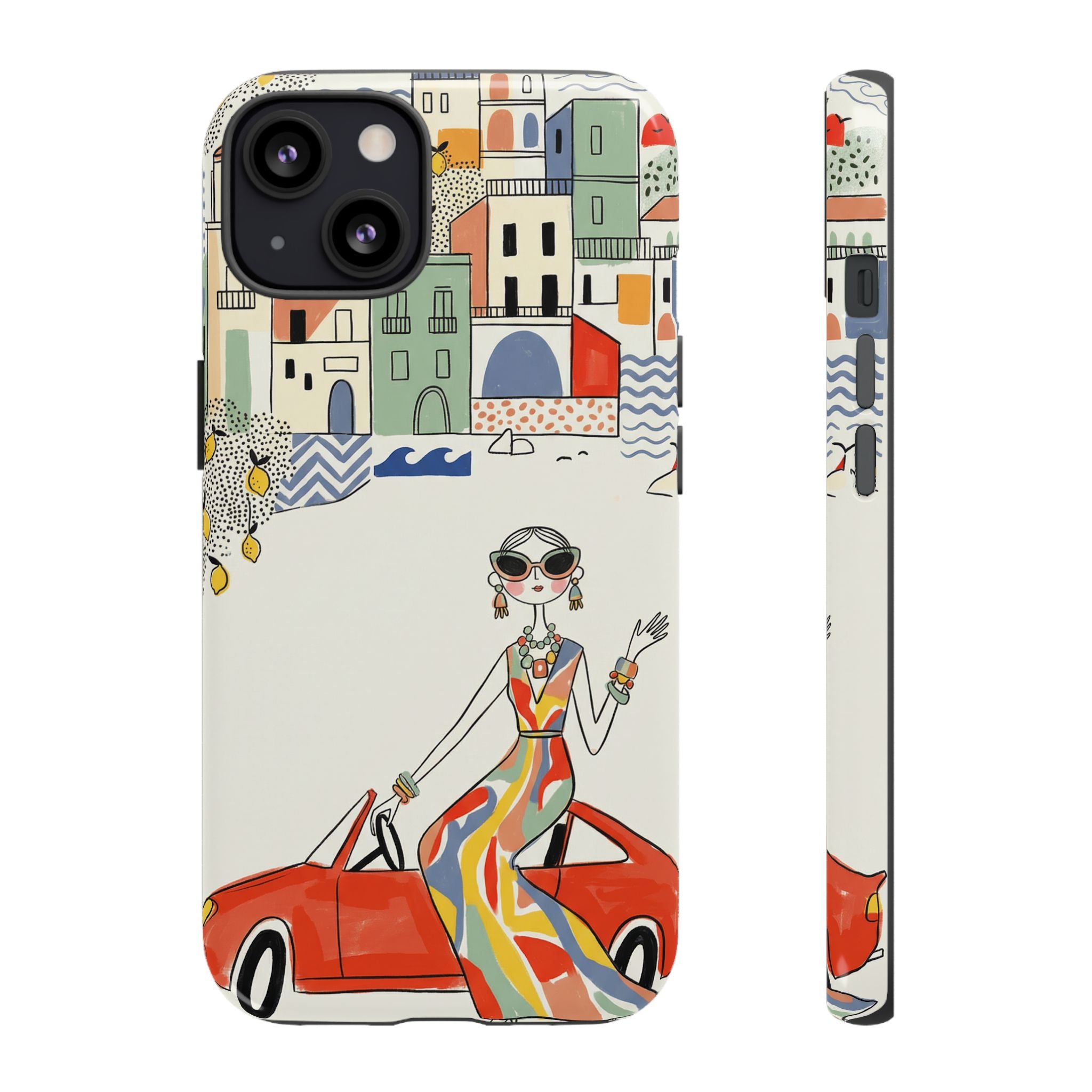 Stylish Riviera iPhone Case | Chic Retro Woman in Convertible Design