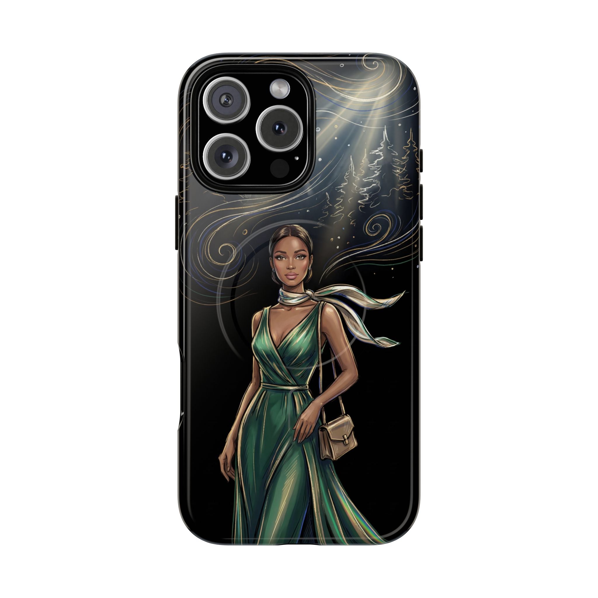 Elegant Woman in Green Dress Art Protective Tough MagSafe iPhone Case