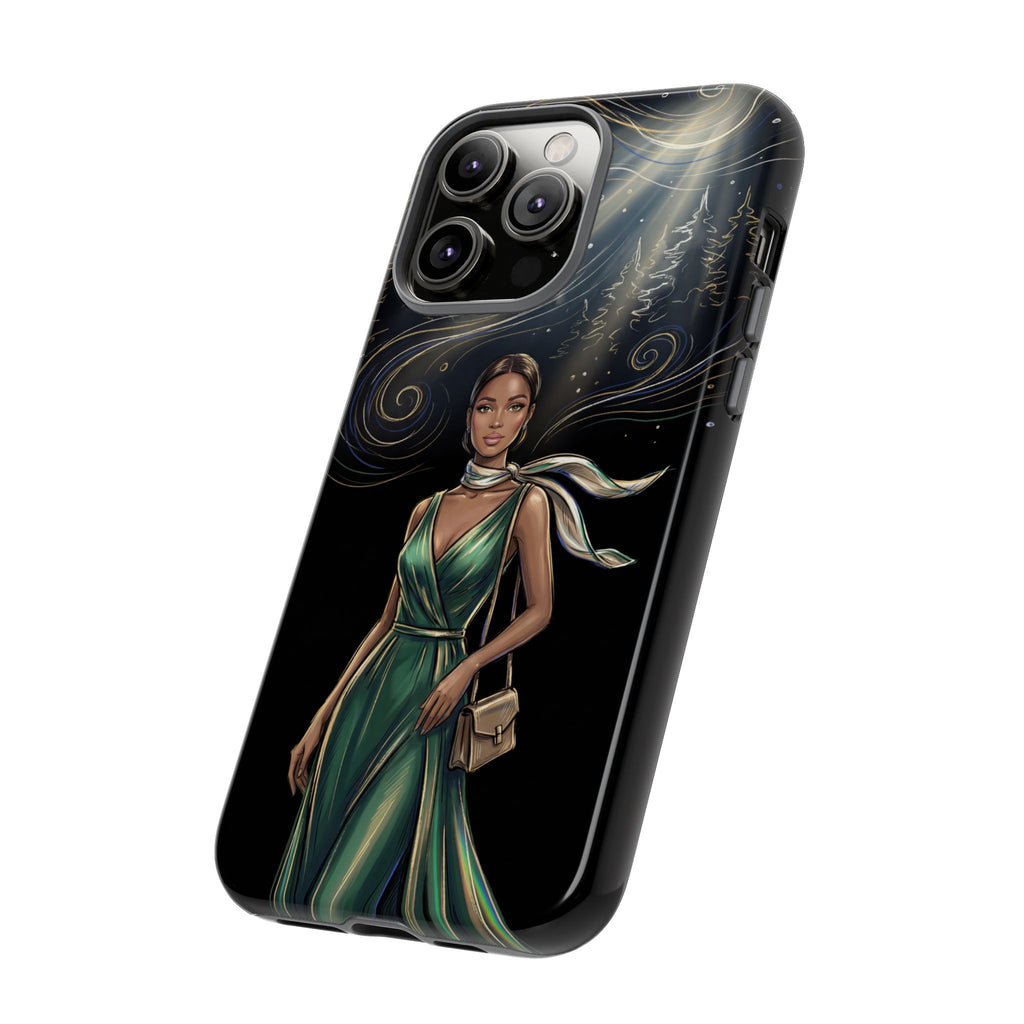 Elegant Woman in Green Dress Art Protective Tough iPhone Case