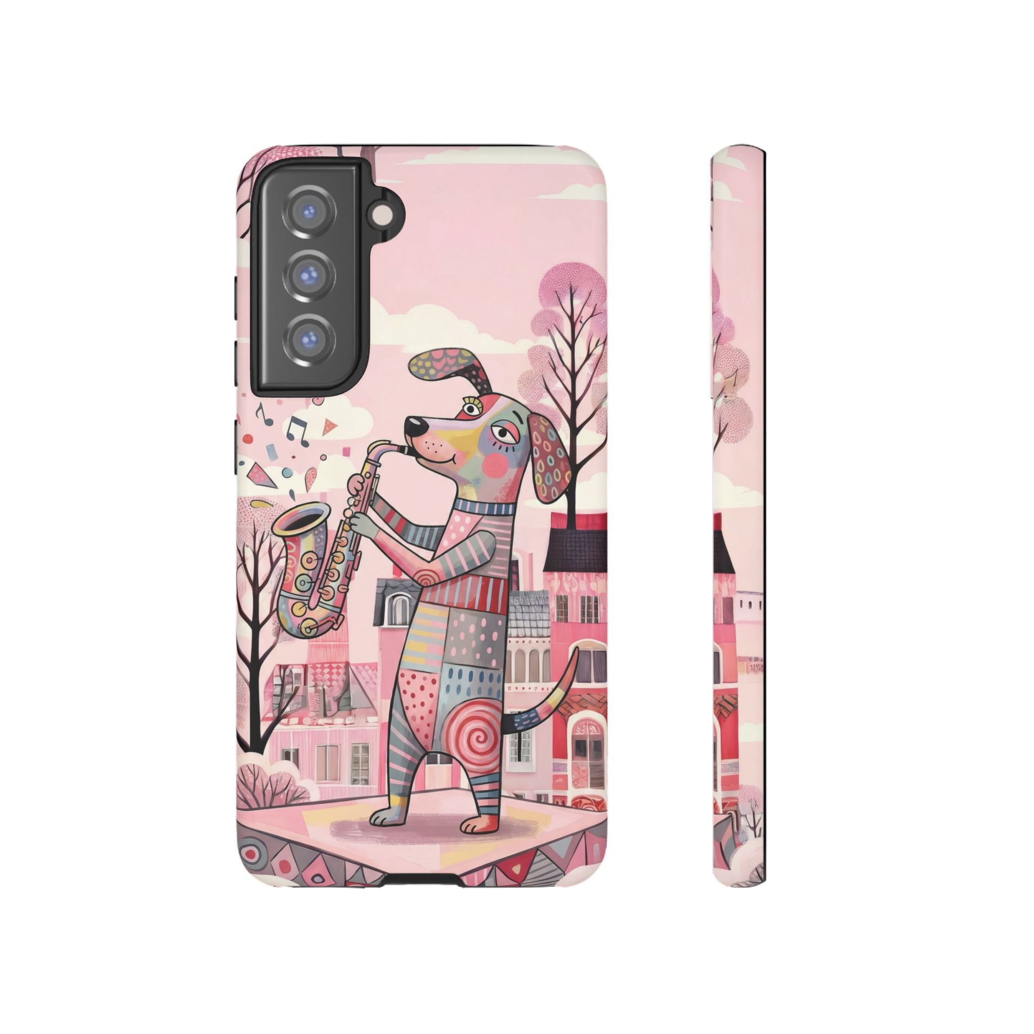 Saxophone Dog Samsung Galaxy Phone Case | Cute Pink Musical Art Protective Case