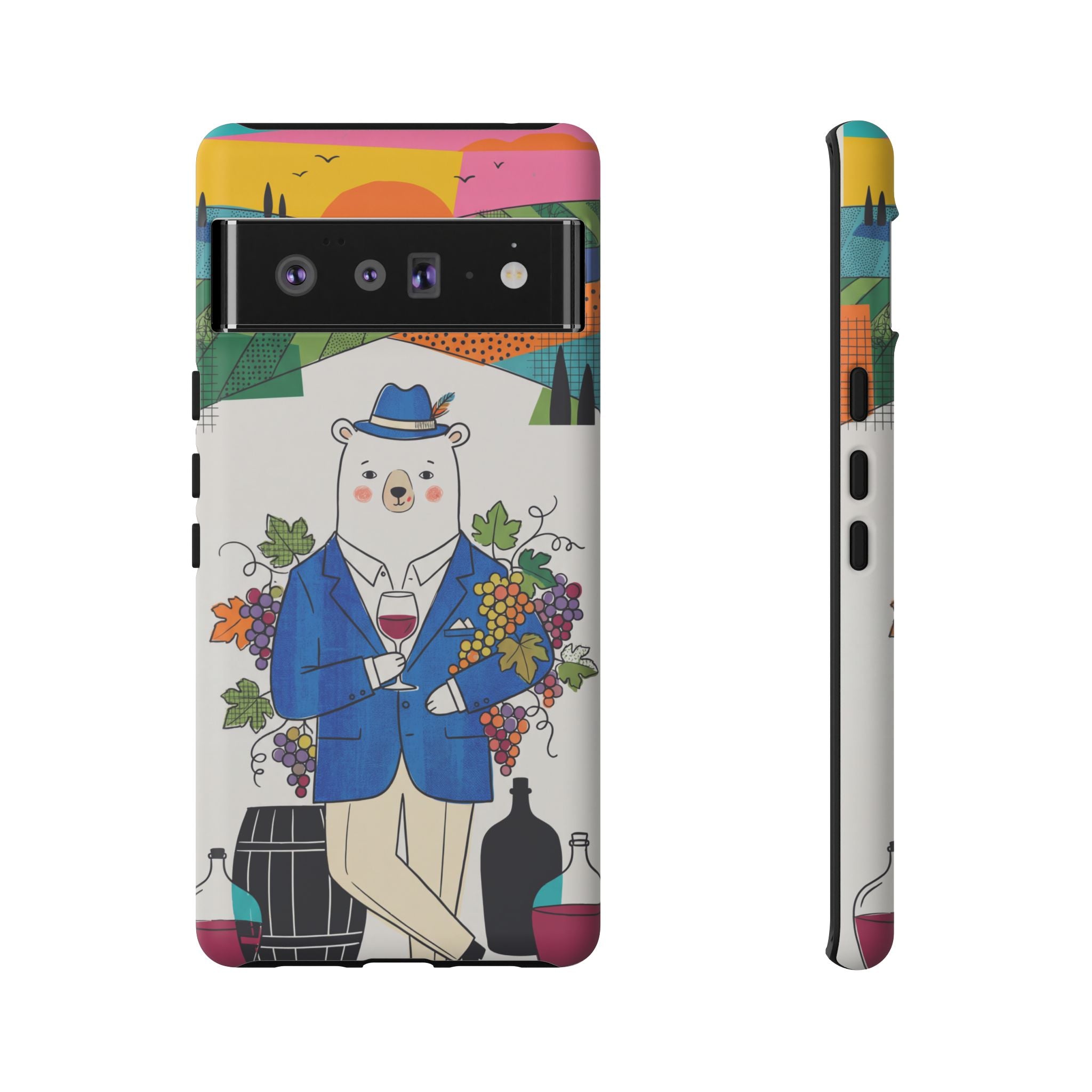 Dapper Polar Bear Wine Lover Illustrated Protective Google Pixel Phone Case